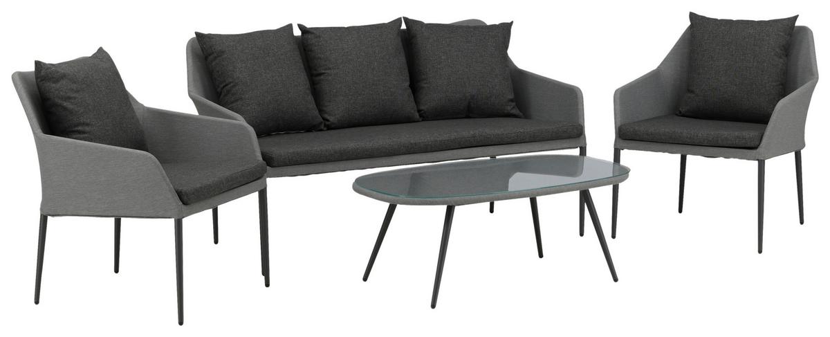 Loungegarnitur Spoga 4-tlg. Grau/Schwarz - Schwarz/Grau, KONVENTIONELL, Textil/Metall - Gardenson