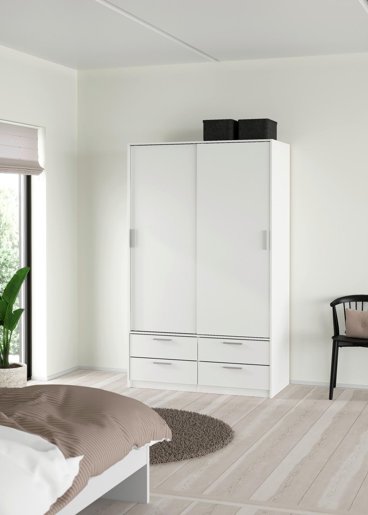 Omara Z Drsnimi Vrati Line, Bela - srebrne barve/bela, Moderno, kovina/leseni material (121,2/200/60,3cm) - MID.YOU