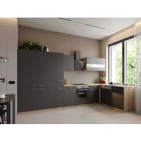 Eckküche Merle m. Geräten ca. 370x172cm Grau - Edelstahlfarben/Eichefarben, Trend, Holzwerkstoff/Metall (370/172cm) - Respekta