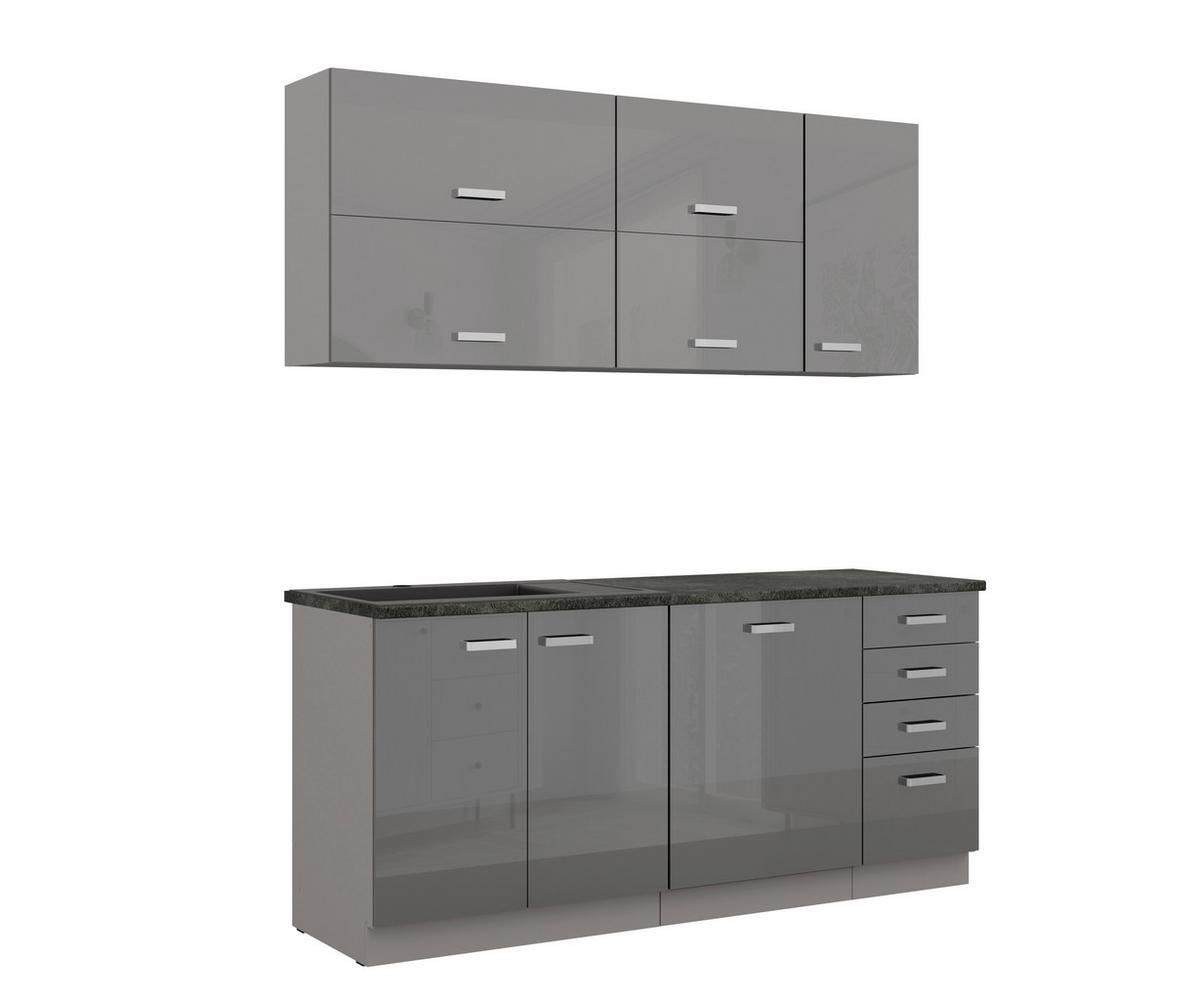 Blok Kuhinja Grey - siva visoki sjaj/boja hroma, Moderno, metal/pločasti materijal (180/214/60cm) - Modern Living