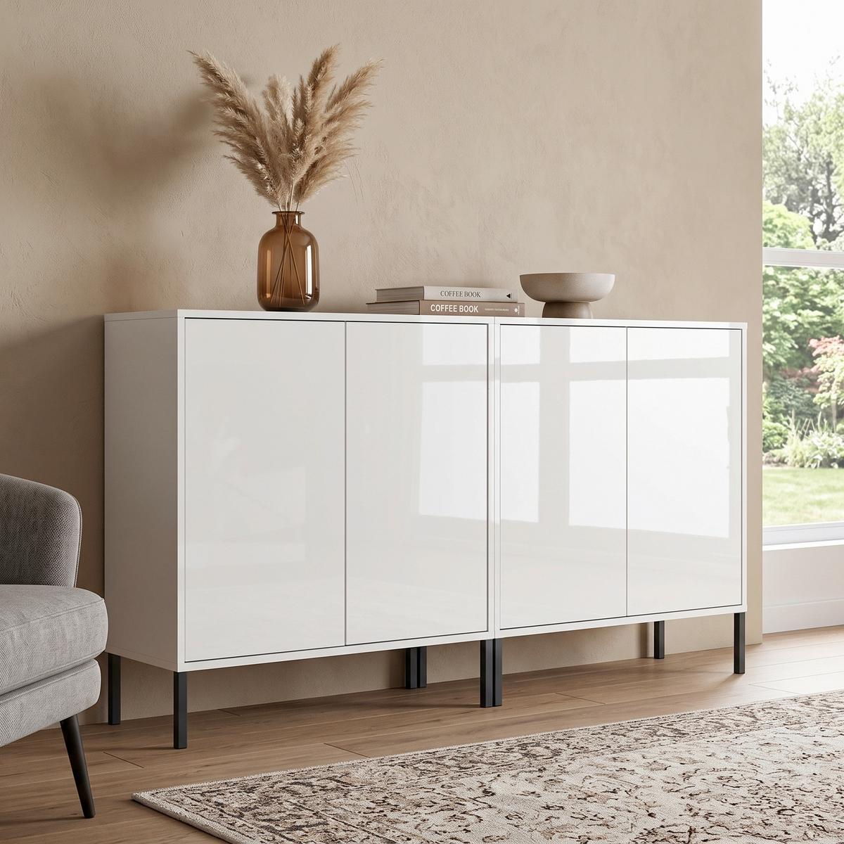 Sideboard Mailand Set 2 Weiß - Weiß Hochglanz/Anthrazit, MODERN, Holzwerkstoff/Metall (158/86/33cm) - MID.YOU