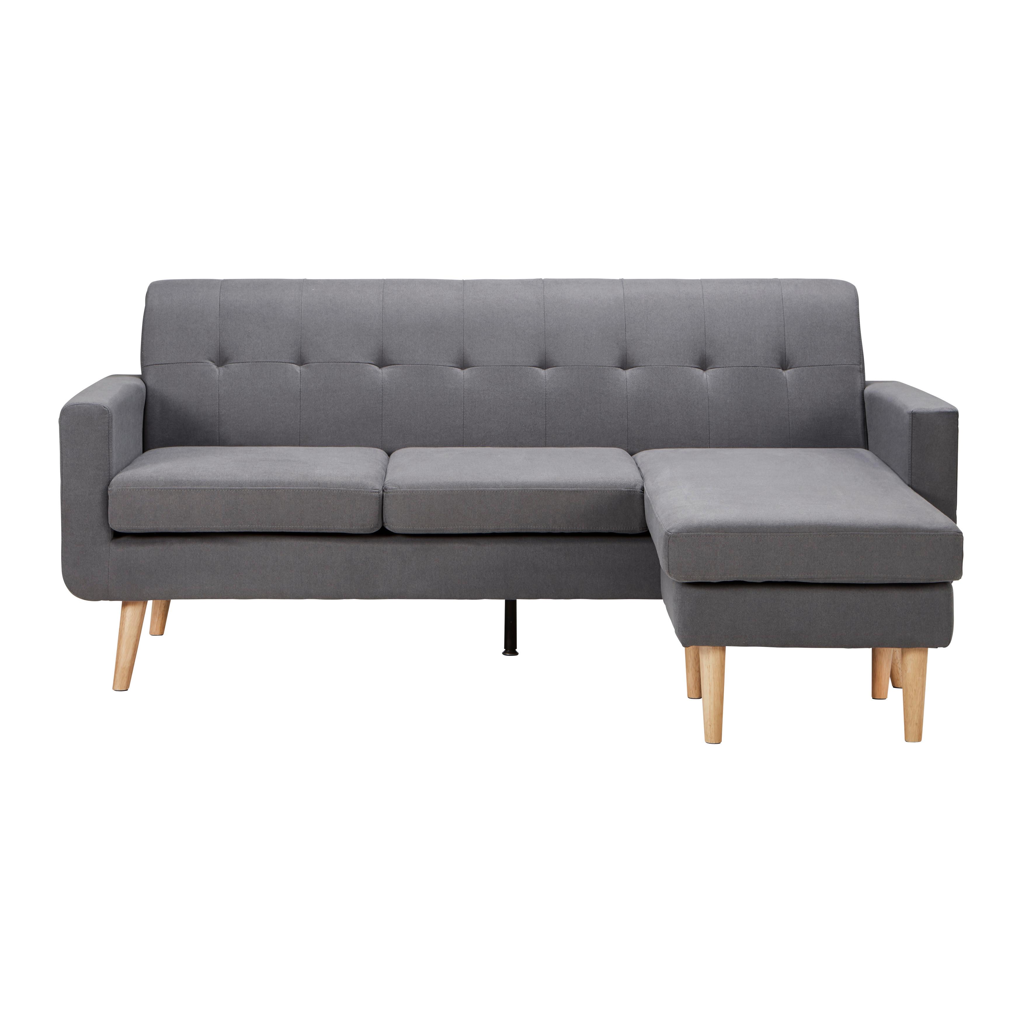 Ecksofa Dunkelgrau "Tamara" - Dunkelgrau/Naturfarben, Modern, Holz/Textil (198/83/143cm) - Bessagi Home