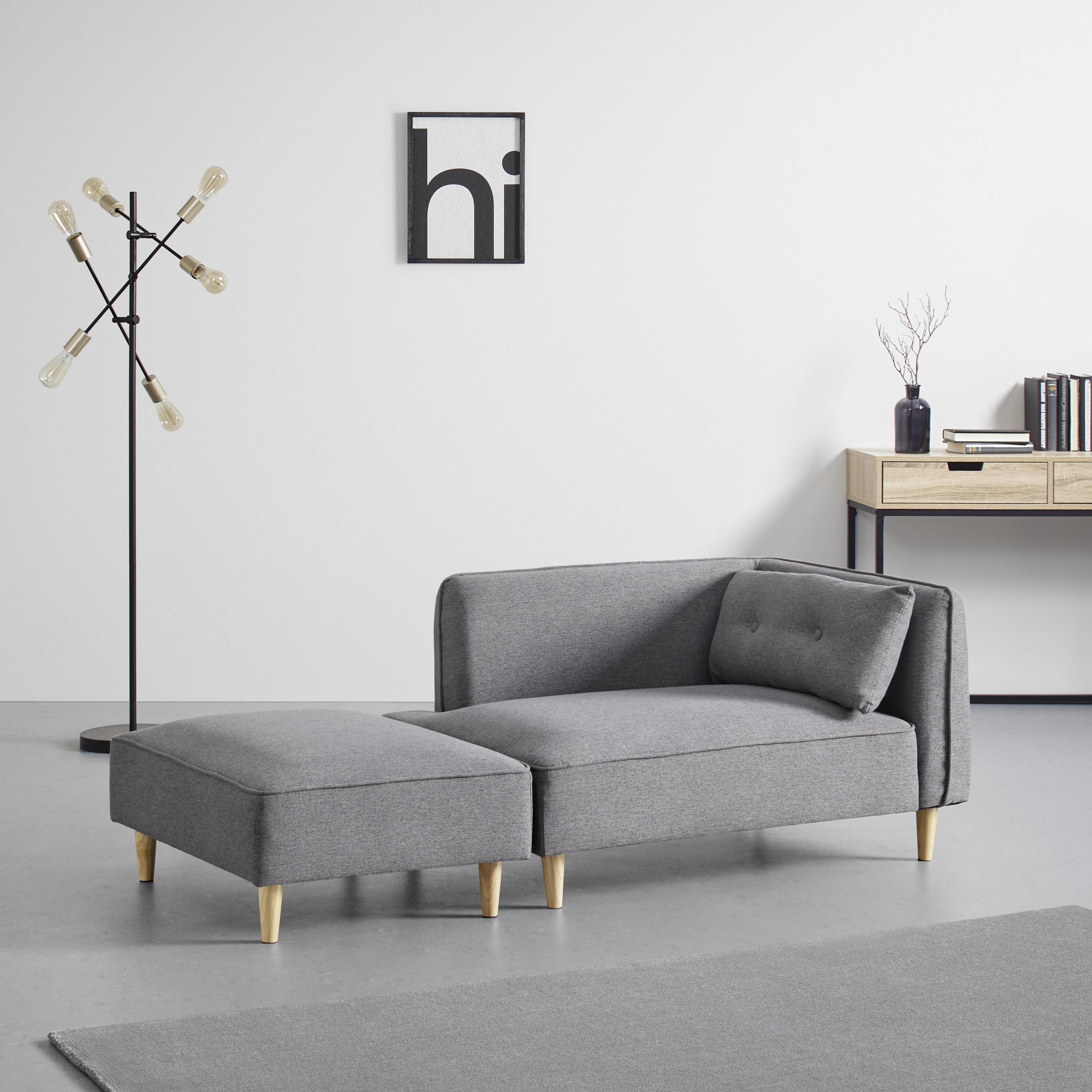 Modulares Sofa "Fanny" mit Hocker, dunkelgrau - Dunkelgrau/Naturfarben, MODERN, Holz/Textil (154/55/73cm) - Bessagi Home
