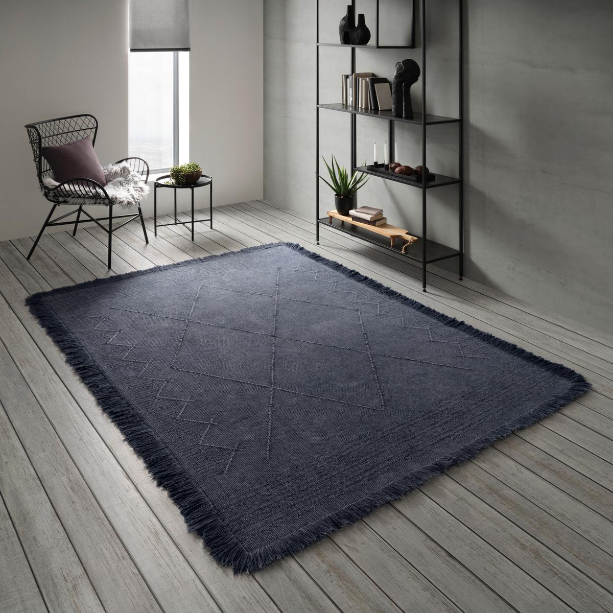 Ročno Tkana Preproga Monaco 1 - temno modra, tekstil (80/150cm) - Modern Living