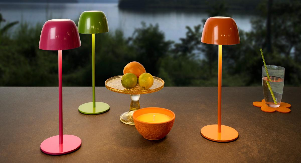 LAMPA STOŁOWA Z AKUMULATOREM SANTA ANA *SBN* - jaskrawy róż, Trend, metal (11/34,6cm) - Novel