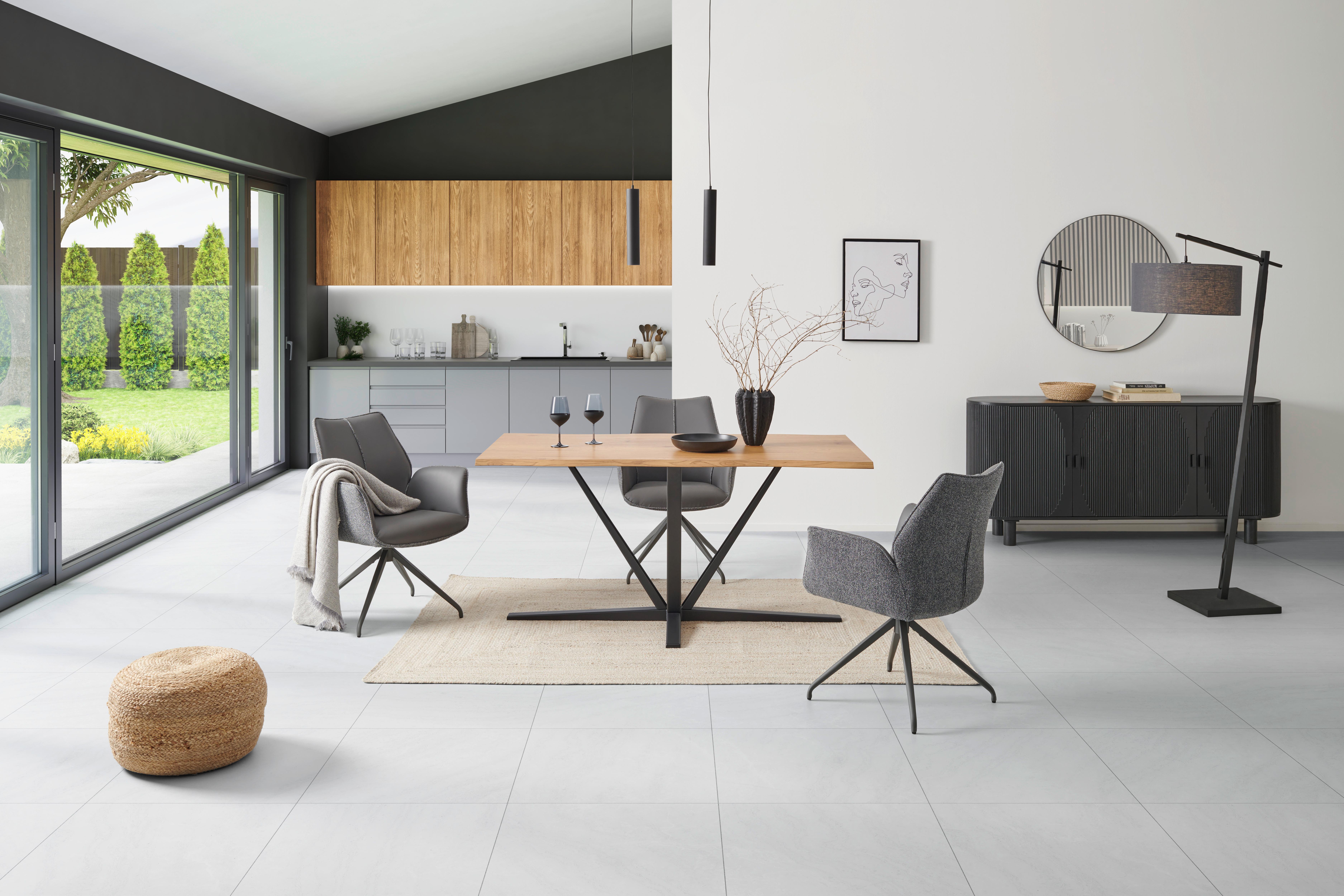 Jedilna Miza Pim, Barva Hrasta, 180x90 - črna/barve hrasta, Moderno, kovina/leseni material (180/76/90cm) - MID.YOU