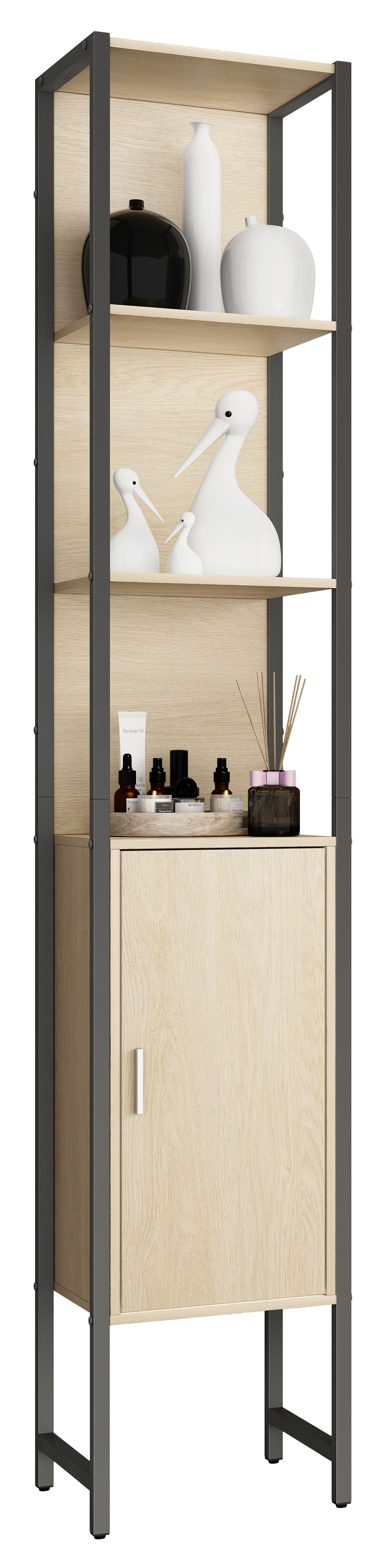 HOCHSCHRANK EDINO - Honigeiche/Weiss, Modern, Holzwerkstoff/Metall (33/185/30cm) - MID.YOU