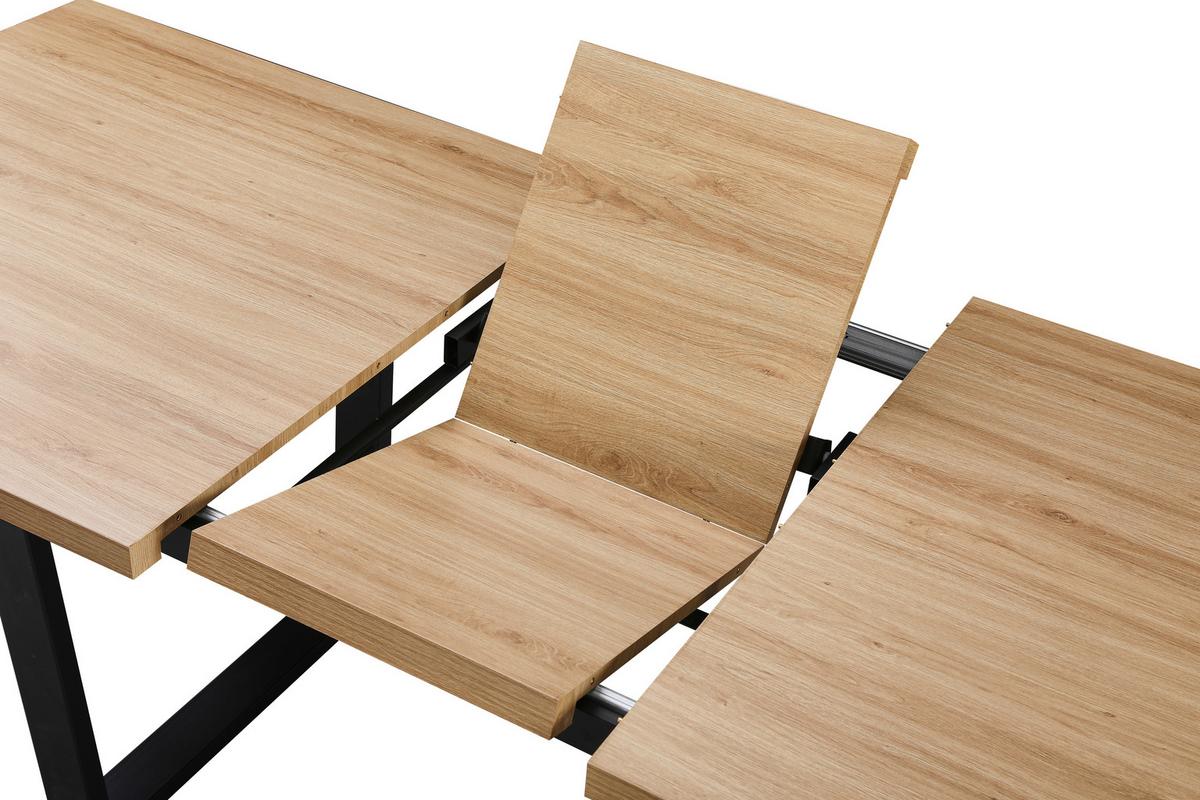 Raztegljiva Jedilna Miza Rudi, Barva Hrasta, 180-220x90 - črna/naravne barve, Moderno, kovina/leseni material (180 - 220/75/90cm)