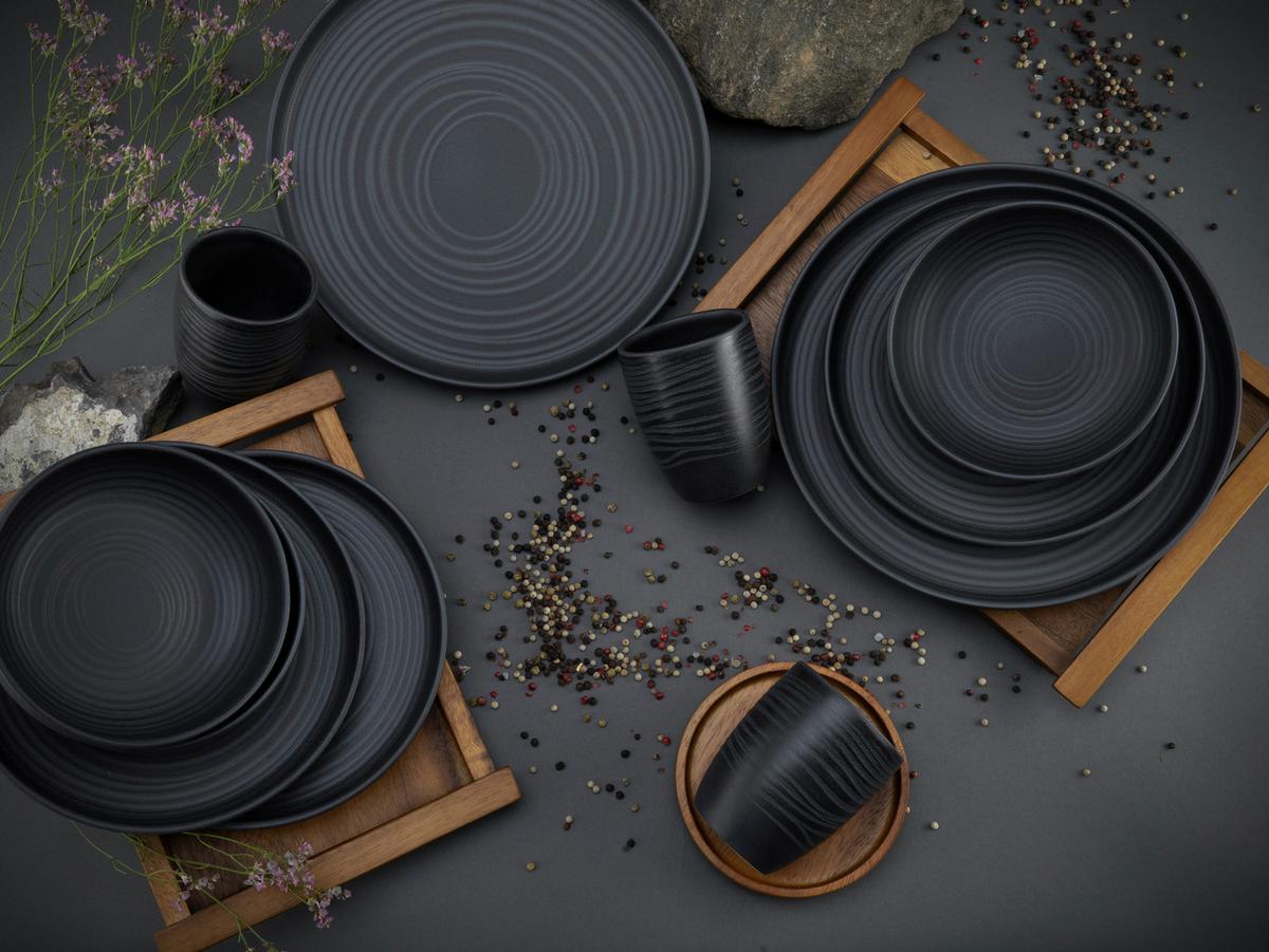 Kombiservice Uno Lava Stone in Schwarz 16-teilig - Anthrazit, MODERN, Keramik (40,5/37/49,5cm) - Creatable