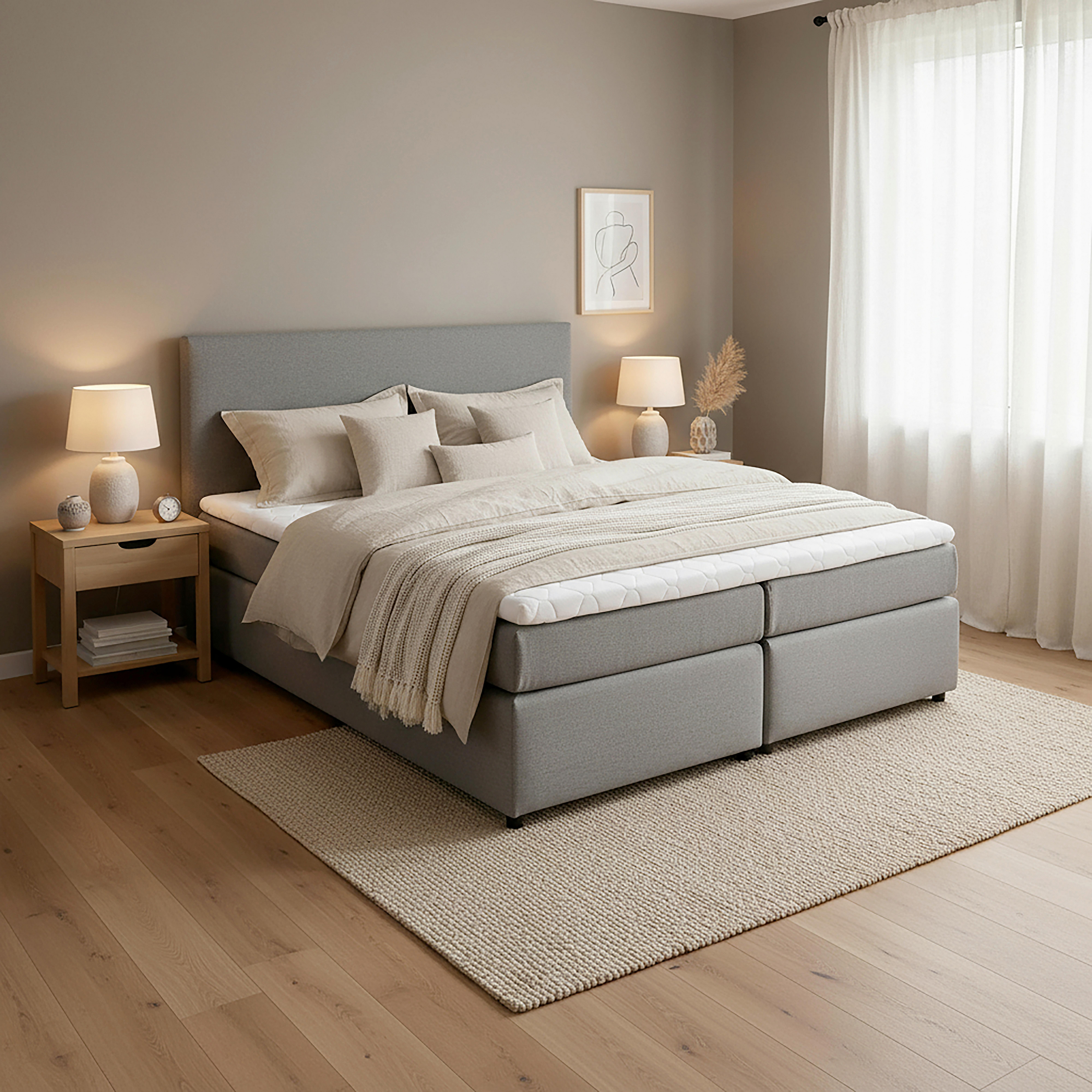 Boxbett Melina Grau ca. 180x200 cm mit Topper - Schwarz/Grau, MODERN, Holz/Kunststoff (180/200cm) - Bessagi Home