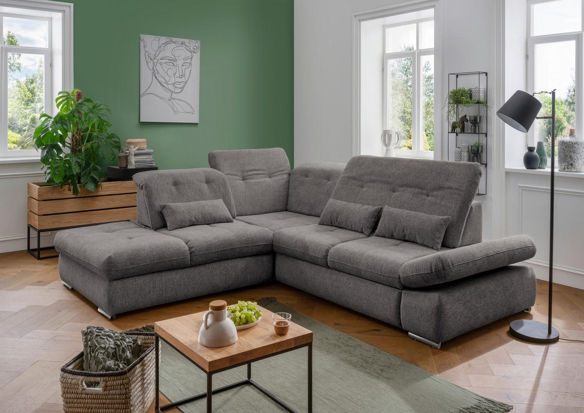 Wohnlandschaft Dalida Braun/Grau Chenille - Chromfarben/Braun, Design, Textil/Metall (254/280cm) - Livetastic