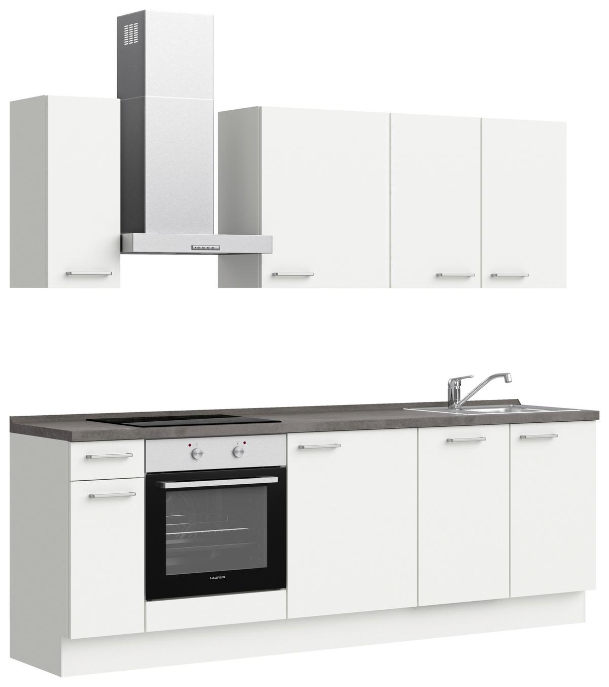 Küchenblock Touch Low m. Geräten Weiß - Schieferfarben/Edelstahlfarben, MODERN, Holzwerkstoff/Metall (240cm) - Nobilia