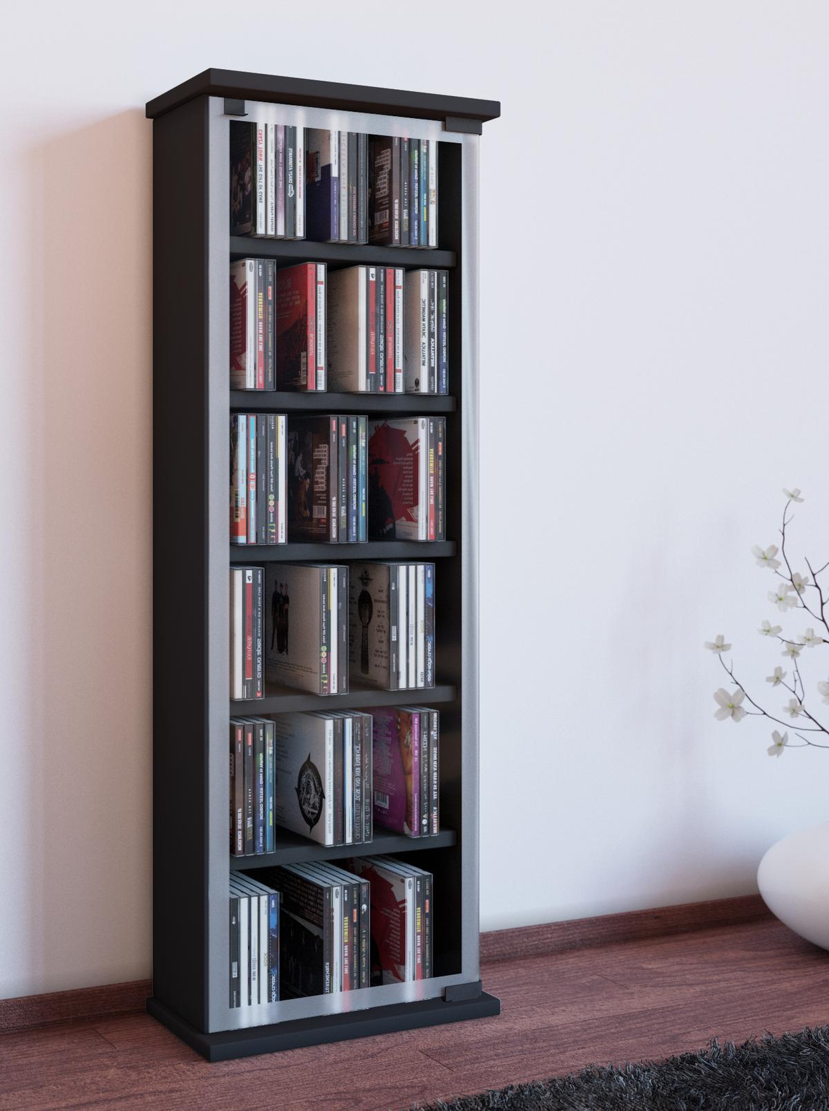CD-Regal Classic in Schwarz, B: 31 cm - Schwarz, KONVENTIONELL, Glas/Holzwerkstoff (31/92/18cm) - MID.YOU