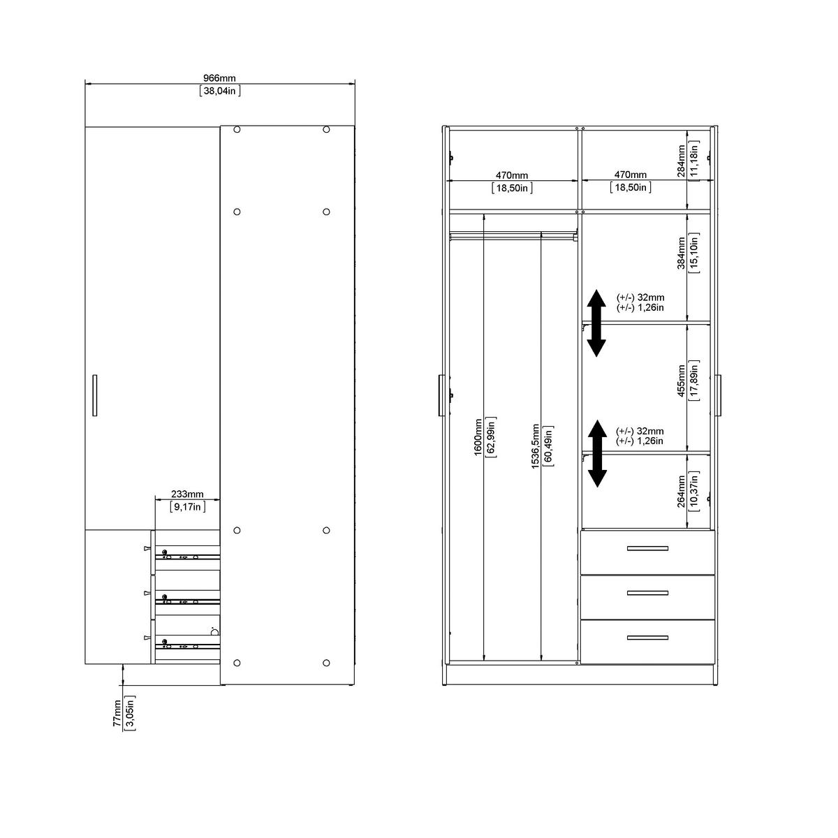 Omara Za Oblačila Sprint, Bela - črna/bela, Basics, kovina/leseni material (98,5/200,4/49,8cm) - MID.YOU
