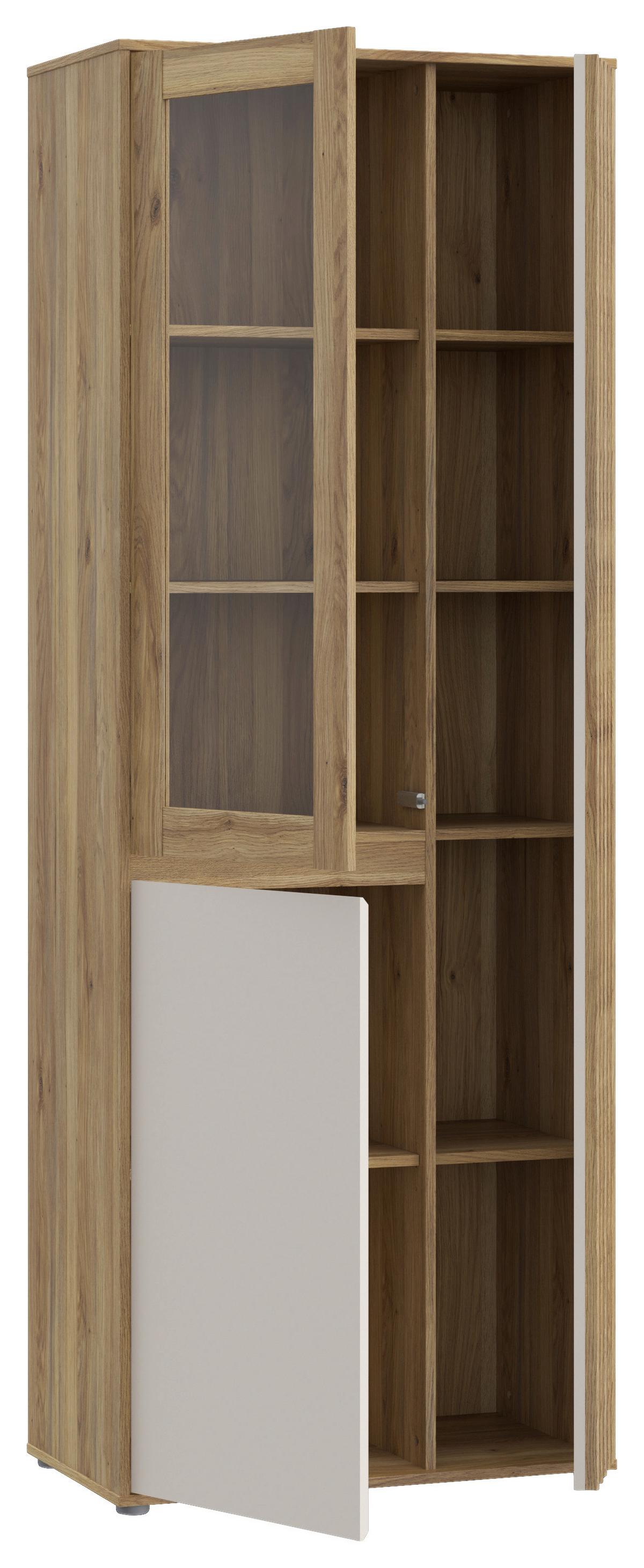 VITRINĂ ELISTON - culoare lemn stejar/nisipiu, Natur, plastic/sticlă (74/200,1/41,5cm) - Modern Living