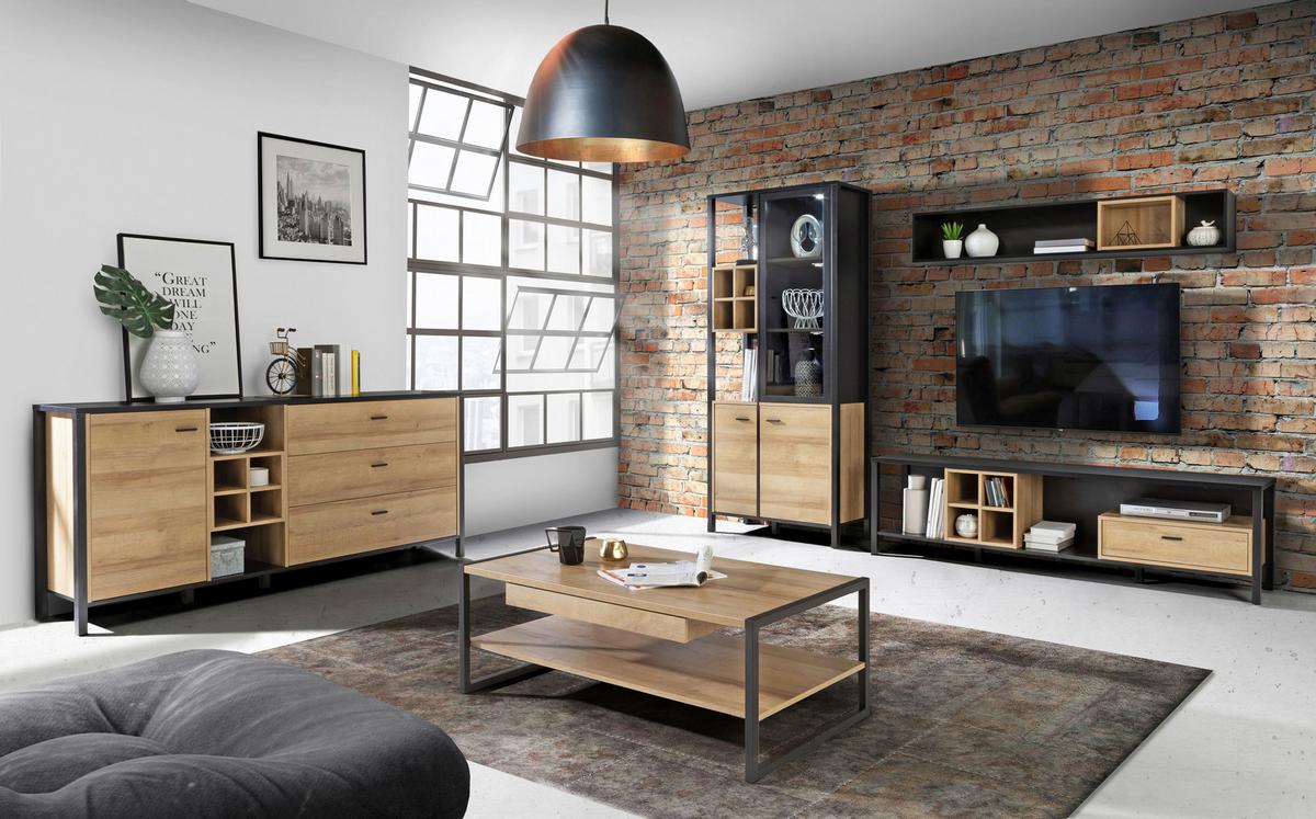 Tv-elem High Rock - tölgyfa színű/fekete, Design, faalapú anyag/fém (151,3/49,9/40,2cm) - Mömax