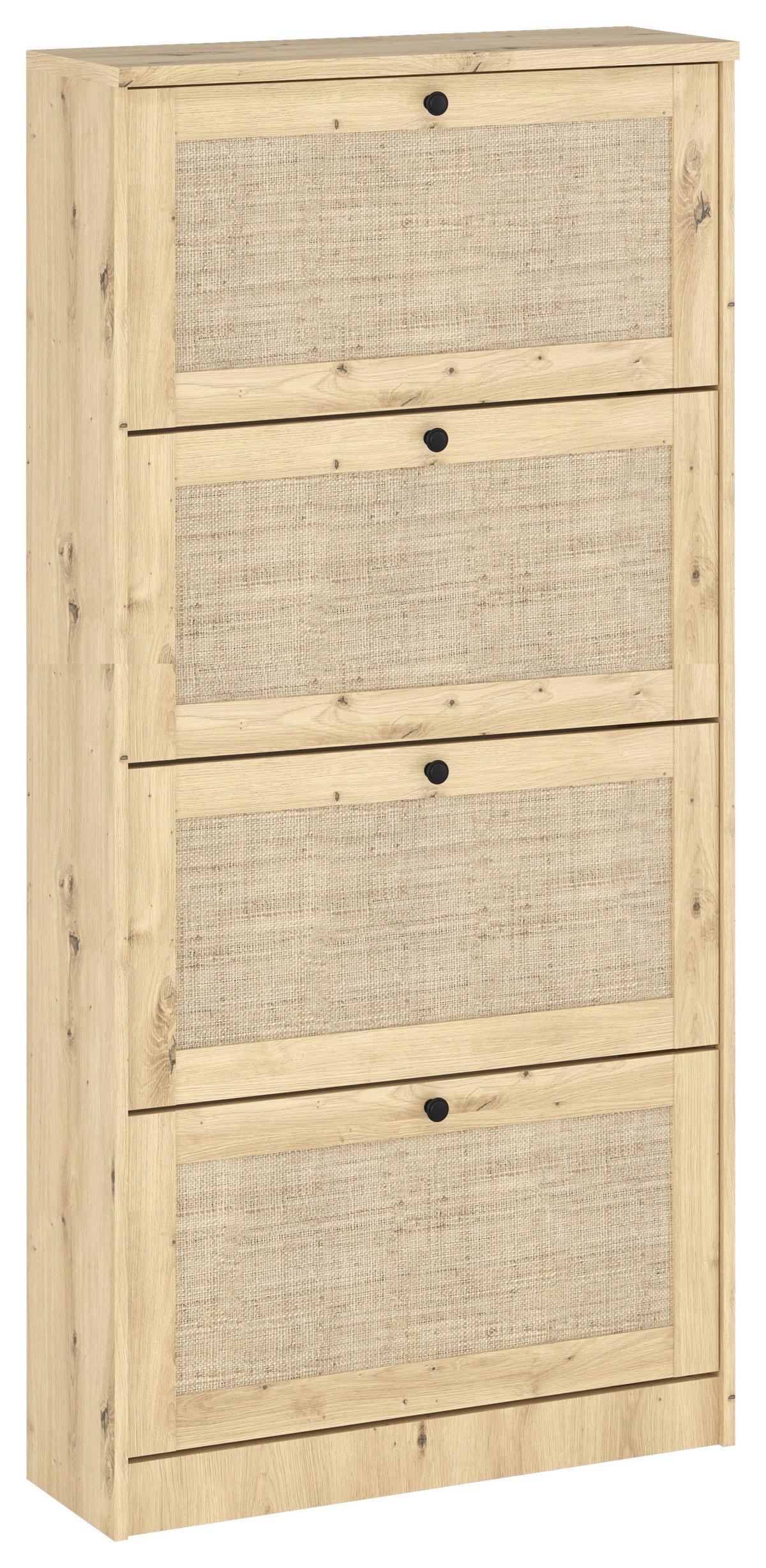 Billenős Cipősszekrény 4 Ajtós Rattan - fekete, Konventionell, faalapú anyag/fém (60/166/26,8cm)