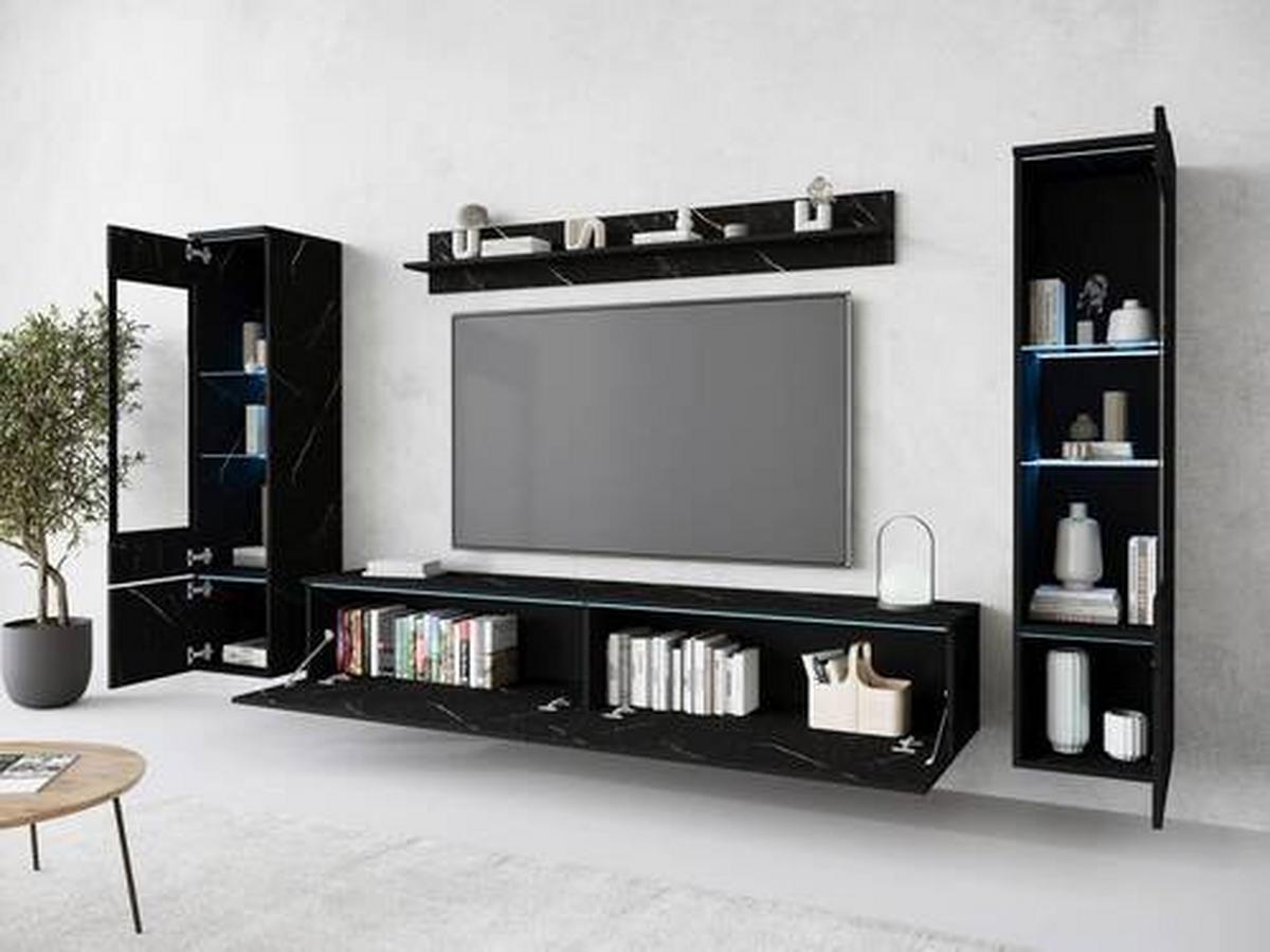 Dnevni Regal Vera, Črna Marmorirana, 4-Delno, Led - siva/barve skrilavca, Design, umetna masa/steklo (240/130/33cm) - Livetastic