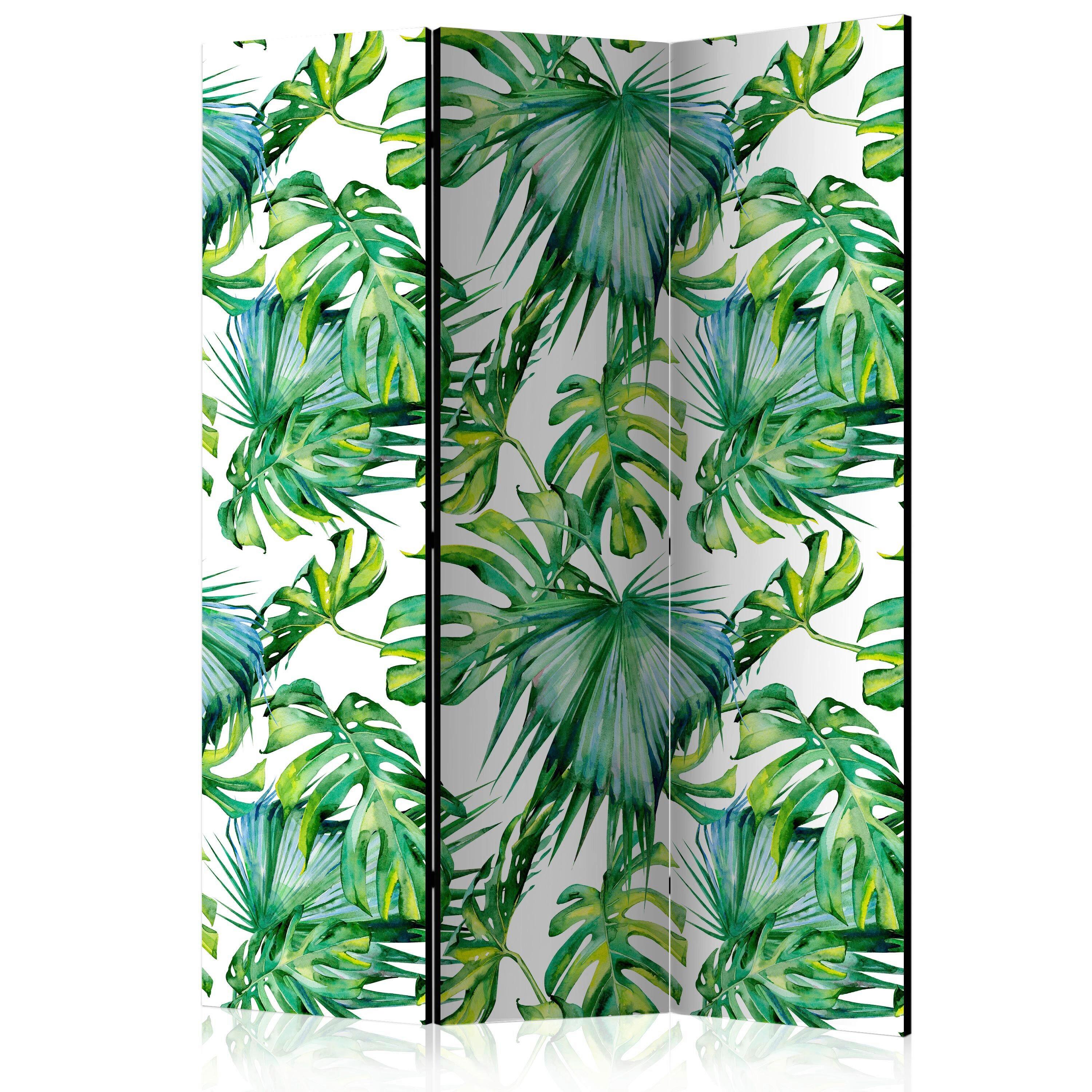 Paravan Jungle Leaves, Dvostranski, 3-Delni - bela/svetlo zelena, Basics, tekstil/les (135/172/3cm) - artgeist