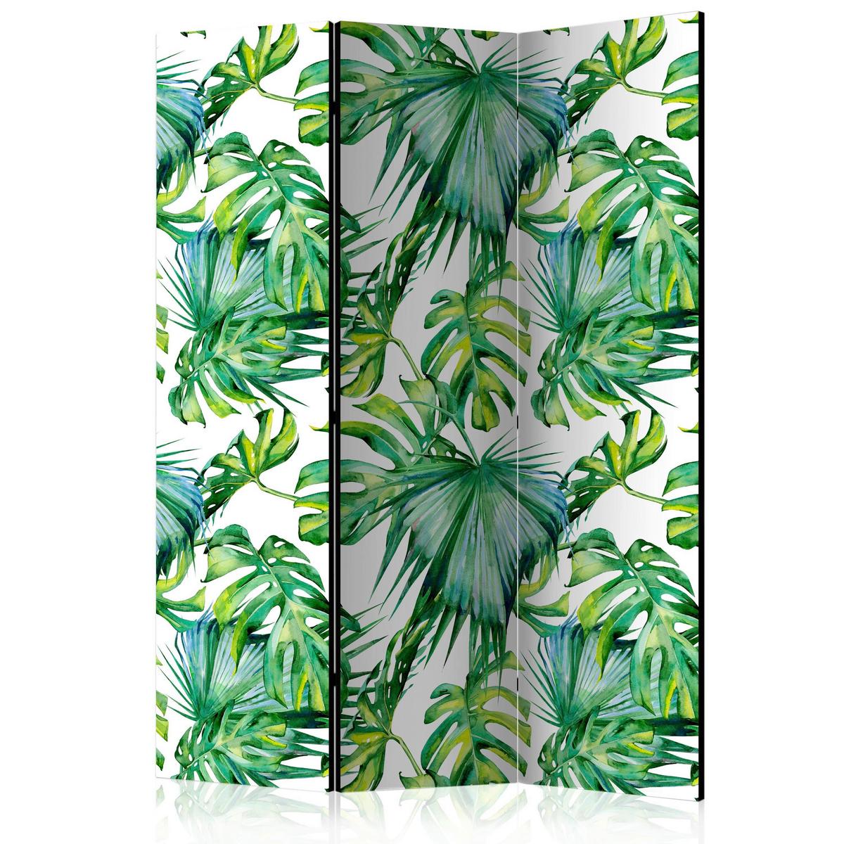 Paravan Jungle Leaves, Dvostranski, 3-Delni - bela/svetlo zelena, Basics, tekstil/les (135/172/3cm) - artgeist