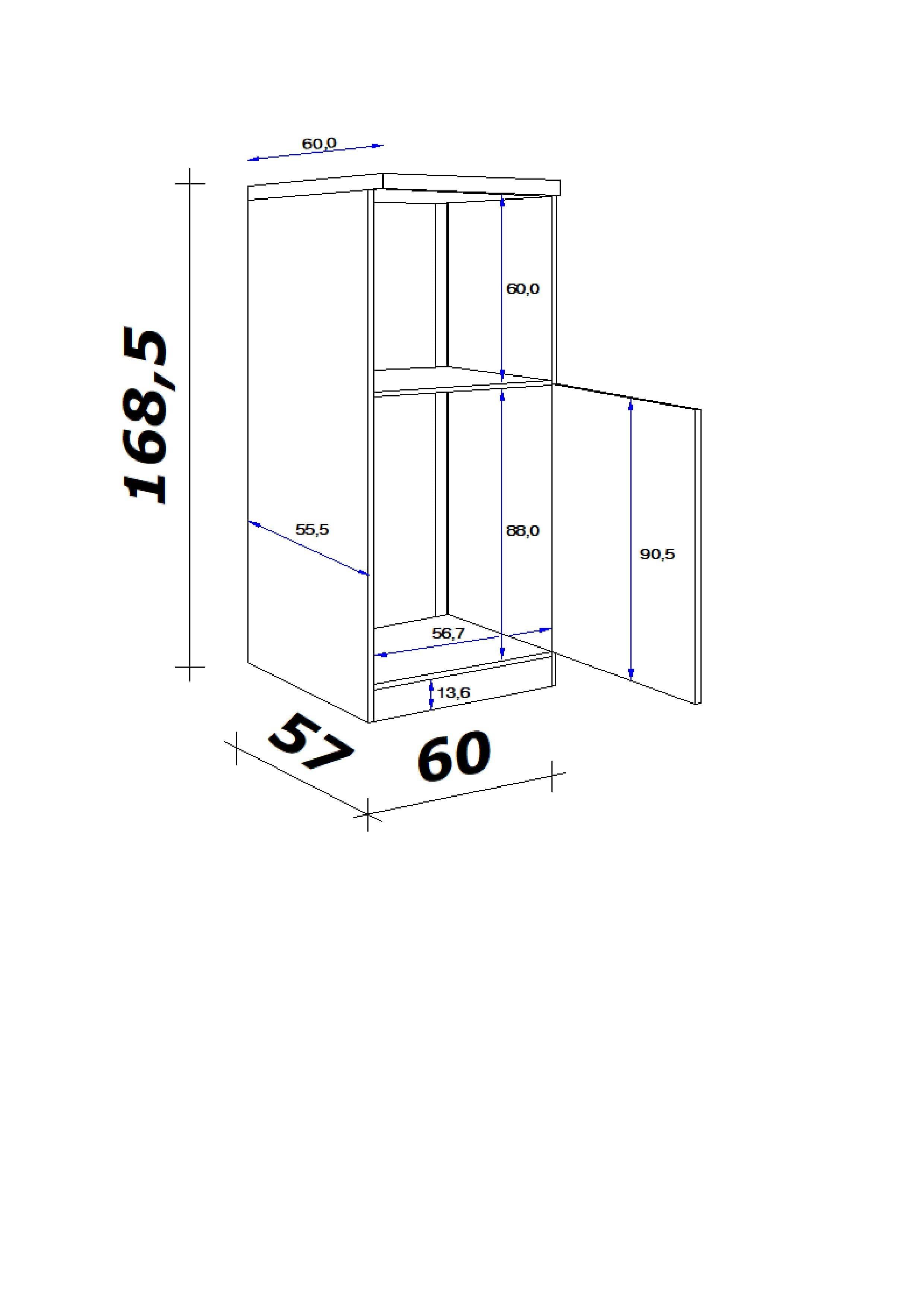 Geräteumbauschrank Levi Lichtgrau glänzend - Eichefarben/Hellgrau, MODERN, Holzwerkstoff/Metall (60/168,5/60cm) - FlexWell