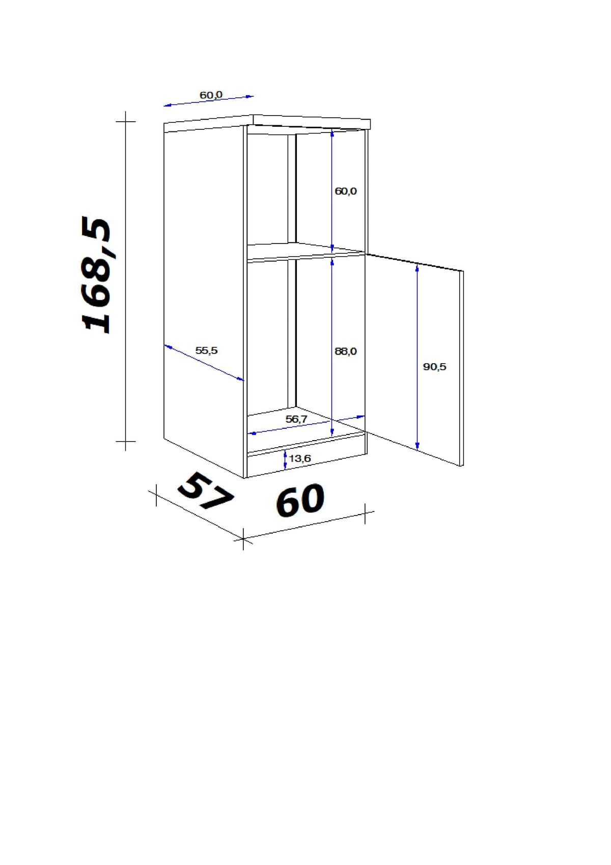 GERÄTEUMBAUSCHRANK VALERO DBK 1657 - Edelstahlfarben/Weiß Hochglanz, KONVENTIONELL, Holzwerkstoff/Metall (60/169,5/60cm) - FlexWell