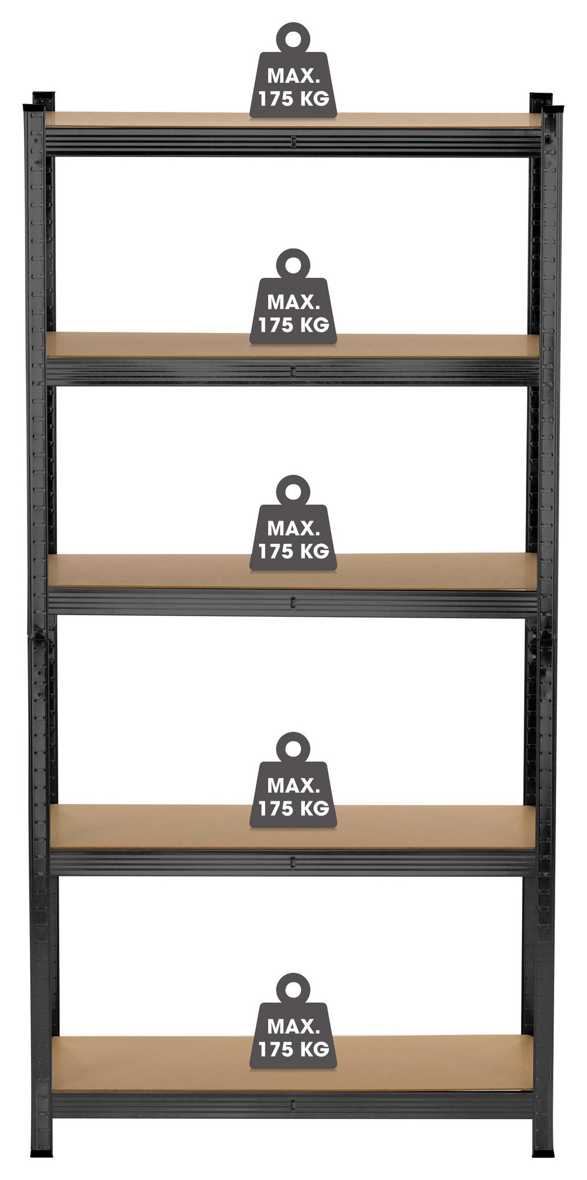 Schwerlastregal Johann Naturfarben/Schwarz - Schwarz/Naturfarben, KONVENTIONELL, Holzwerkstoff/Metall (90/180/40cm) - Mömax