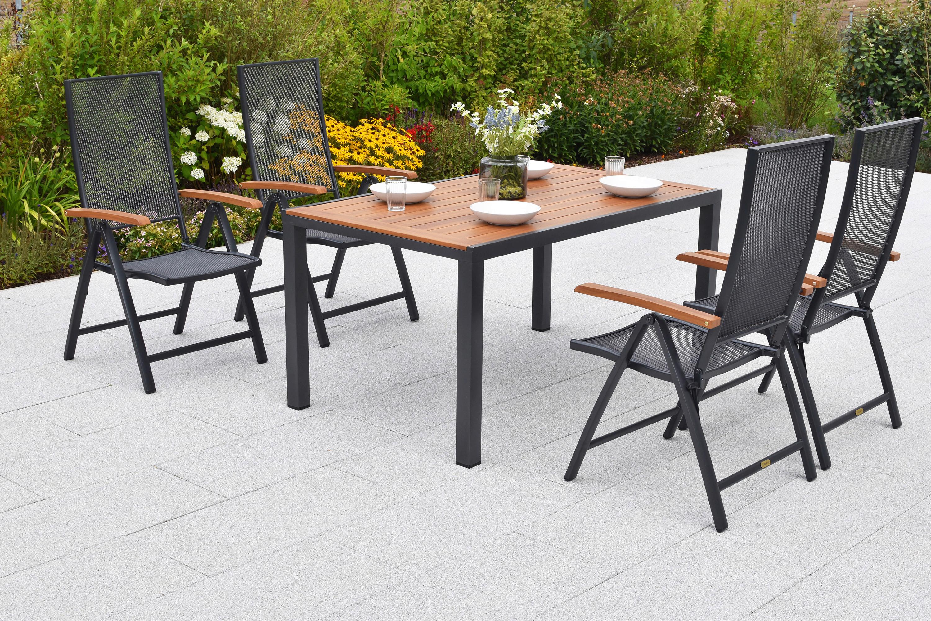 Gartentischgruppe Thasos 5-tlg. Graphitfarben - Graphitfarben/Naturfarben, KONVENTIONELL, Metall - Gardenson