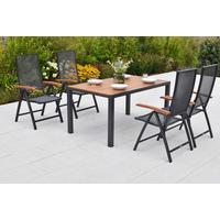 Gartentischgruppe Thasos 5-tlg. Graphitfarben - Graphitfarben/Naturfarben, KONVENTIONELL, Metall - Gardenson