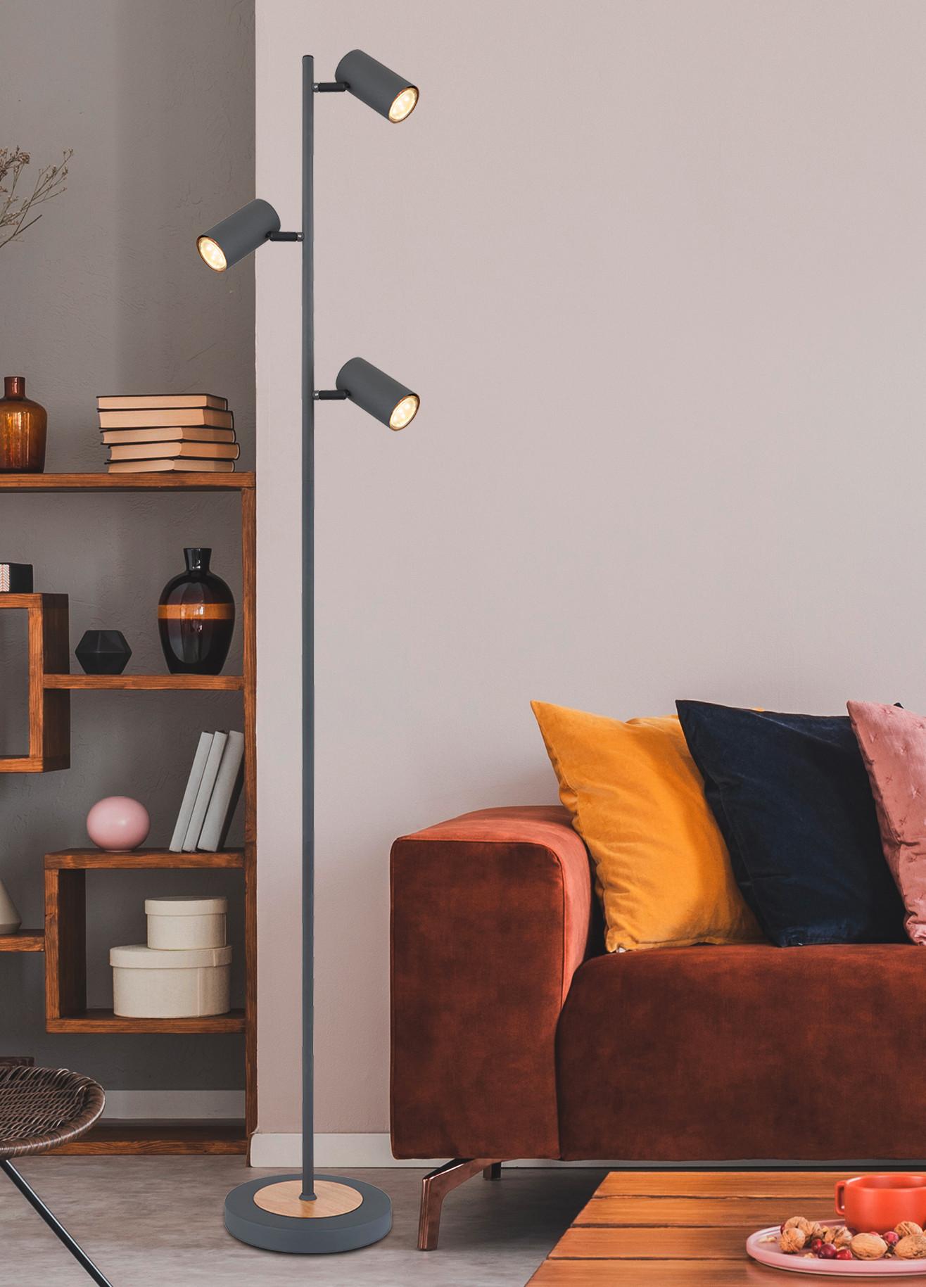 Stehleuchte Robby max. 5 Watt - Graphitfarben/Naturfarben, Design, Metall (25/23/154cm) - Globo