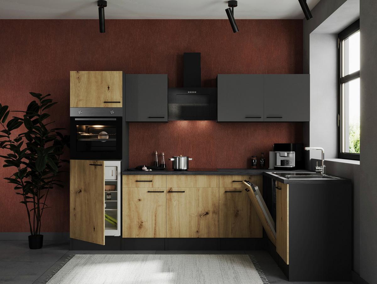 Kotna Kuhinja Z Aparati Oliver, 280x172cm - siva/črna, Design, kovina/leseni material (280/172cm) - Respekta