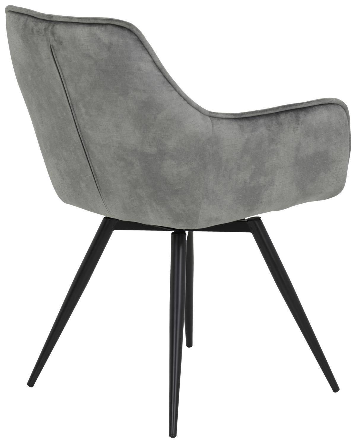 Armlehnstuhl Florentina Grau Samt gepolstert 2er-Set - Schwarz/Grau, MODERN, Textil/Metall (56/82/63cm) - MID.YOU