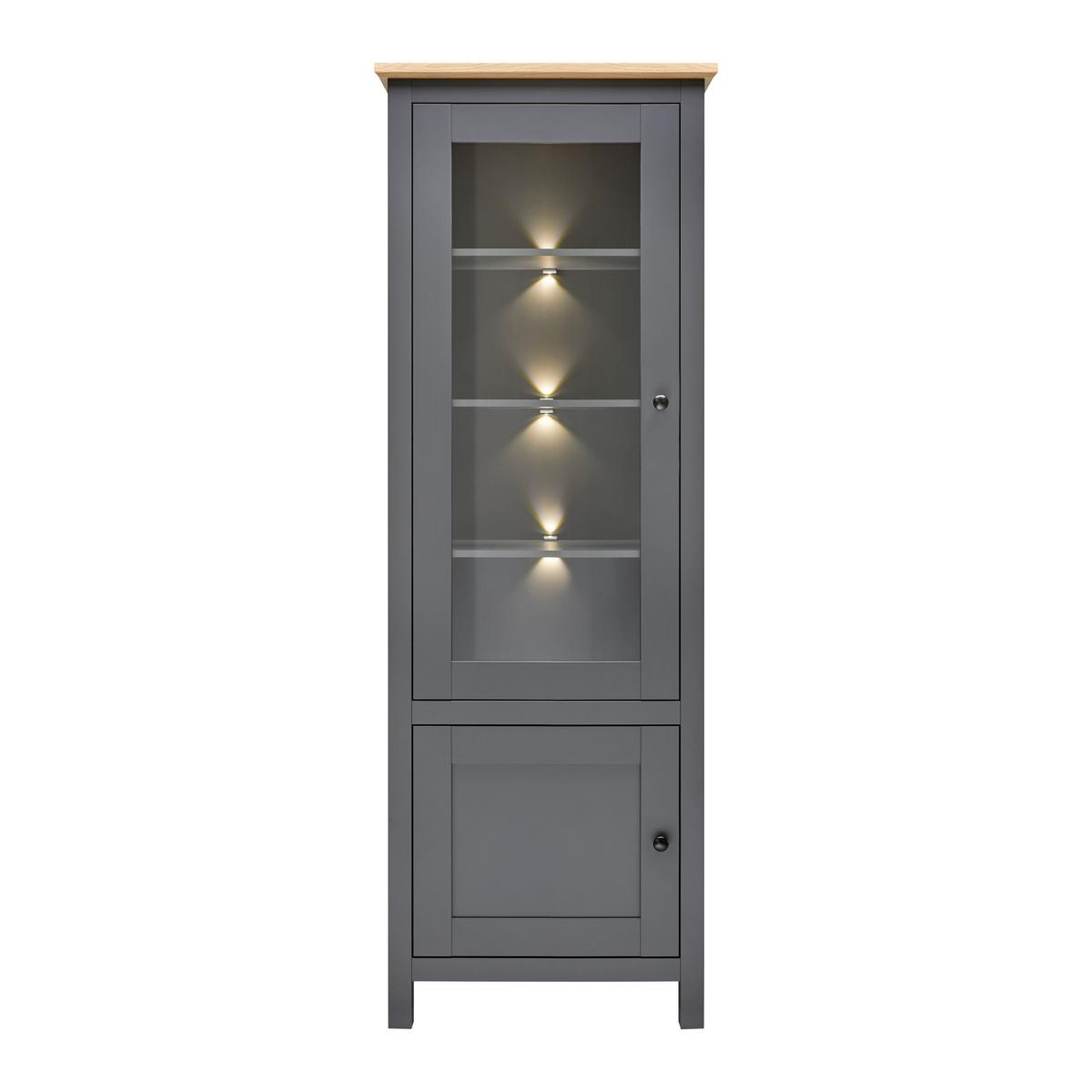 Vitrine "Claudio" dunkelgrau/eiche - Dunkelgrau/Graphitfarben, Modern, Glas/Holz (71/203/44cm) - Bessagi Home