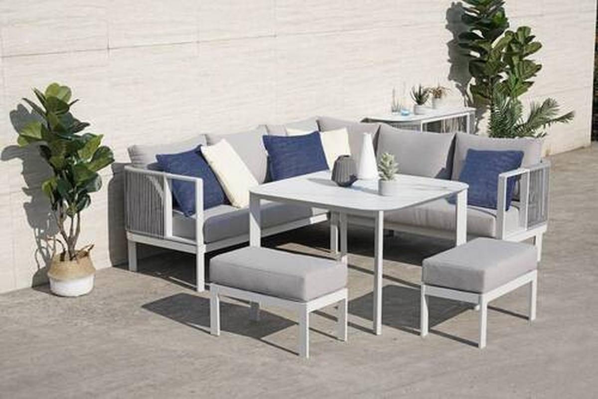 Loungegarnitur Levin in Grau/Weiss - Weiss/Grau, Modern, Glas/Textil (131/199cm) - Mömax