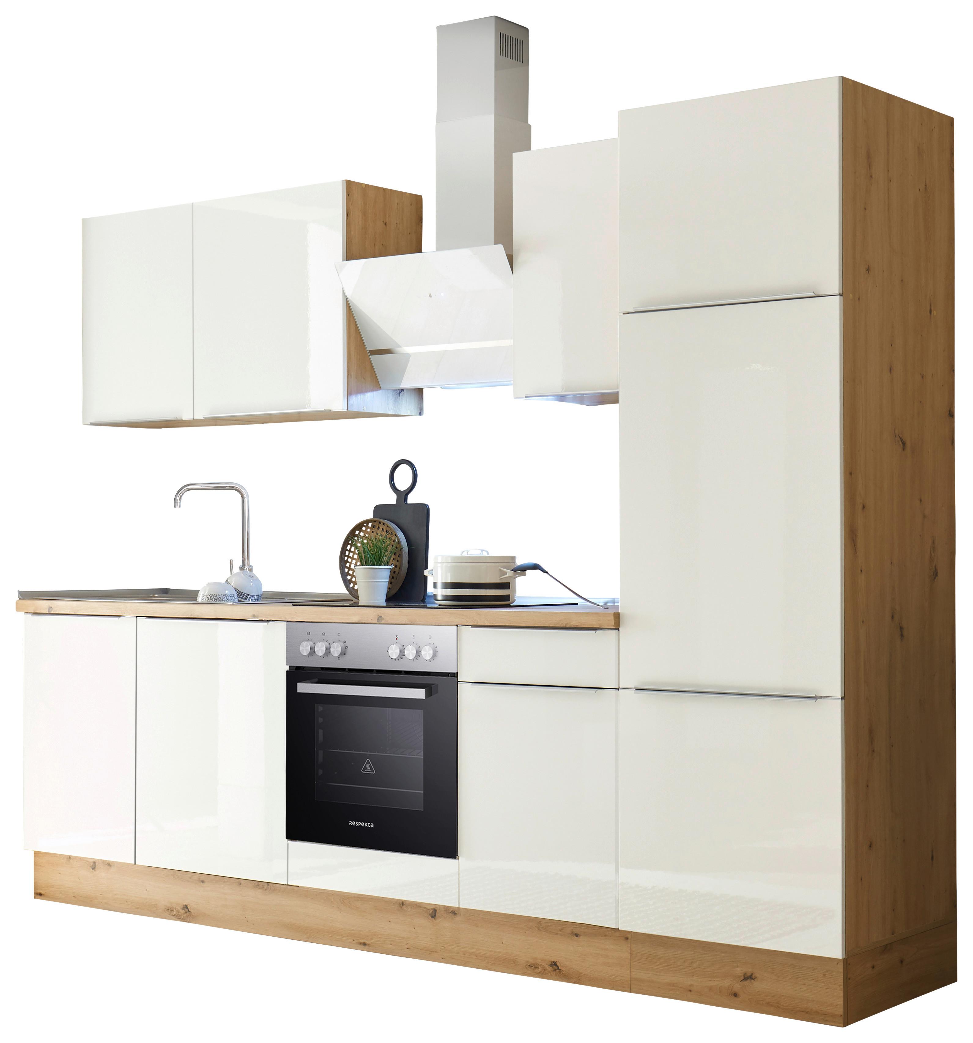 Küchenzeile mit Geräten Weiß B: ca. 280 cm - Weiß Hochglanz/Alufarben, LIFESTYLE, Holzwerkstoff/Kunststoff (280/211/60cm) - Respekta