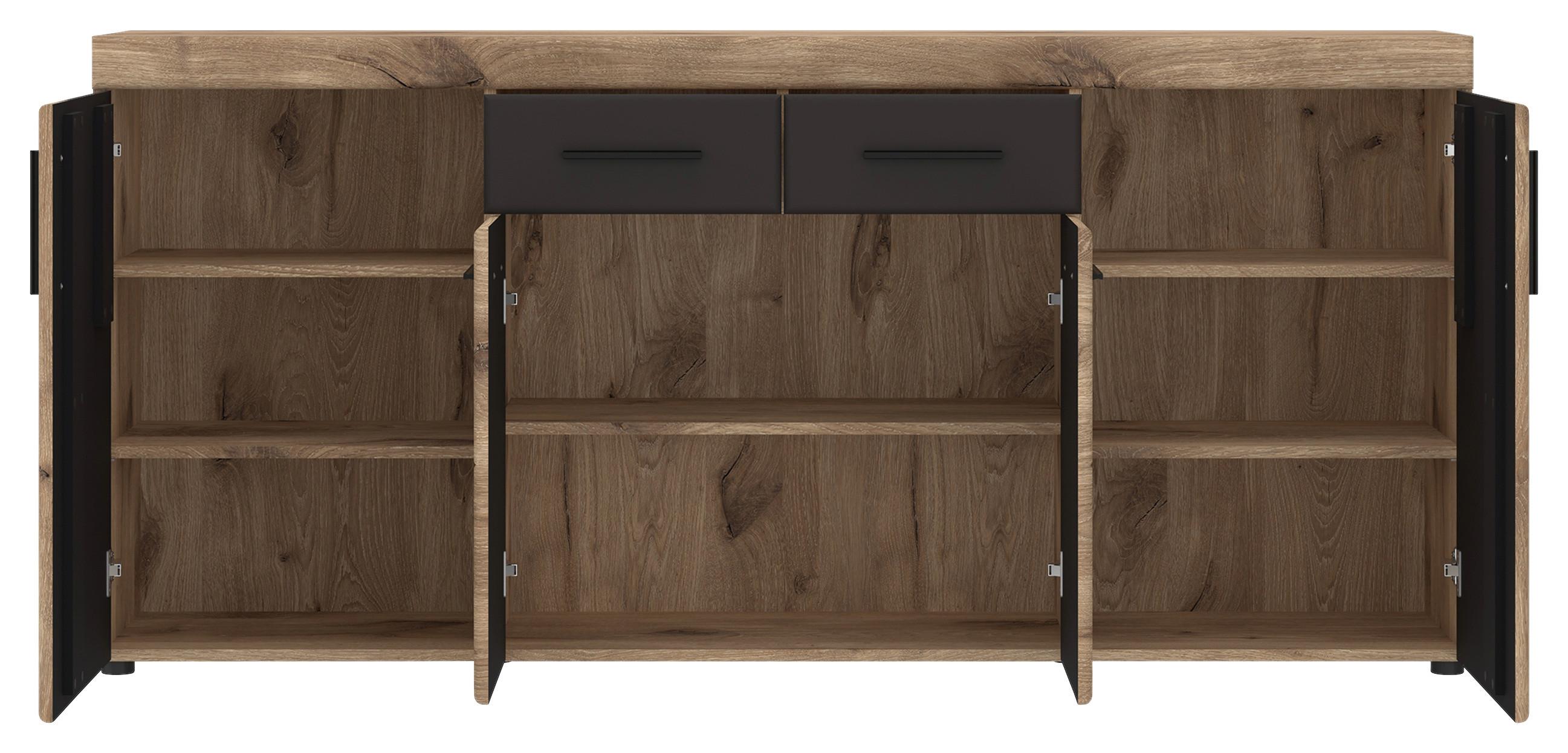 Komoda Grano - boje hrasta/tamno siva, Trend, drvni materijal/plastika (185,3/86/40,9cm) - Modern Living