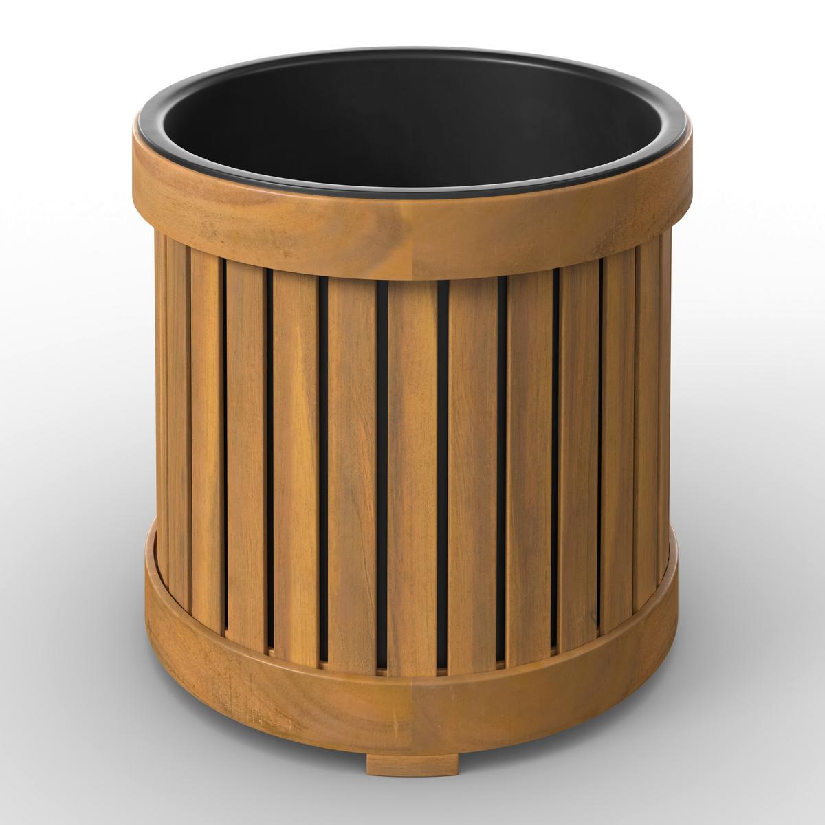 Hochbeet Marlo Echtholz massiv Ø 48 cm - Schwarz/Akaziefarben, MODERN, Holz/Kunststoff (48/44/48cm) - Bessagi Garden