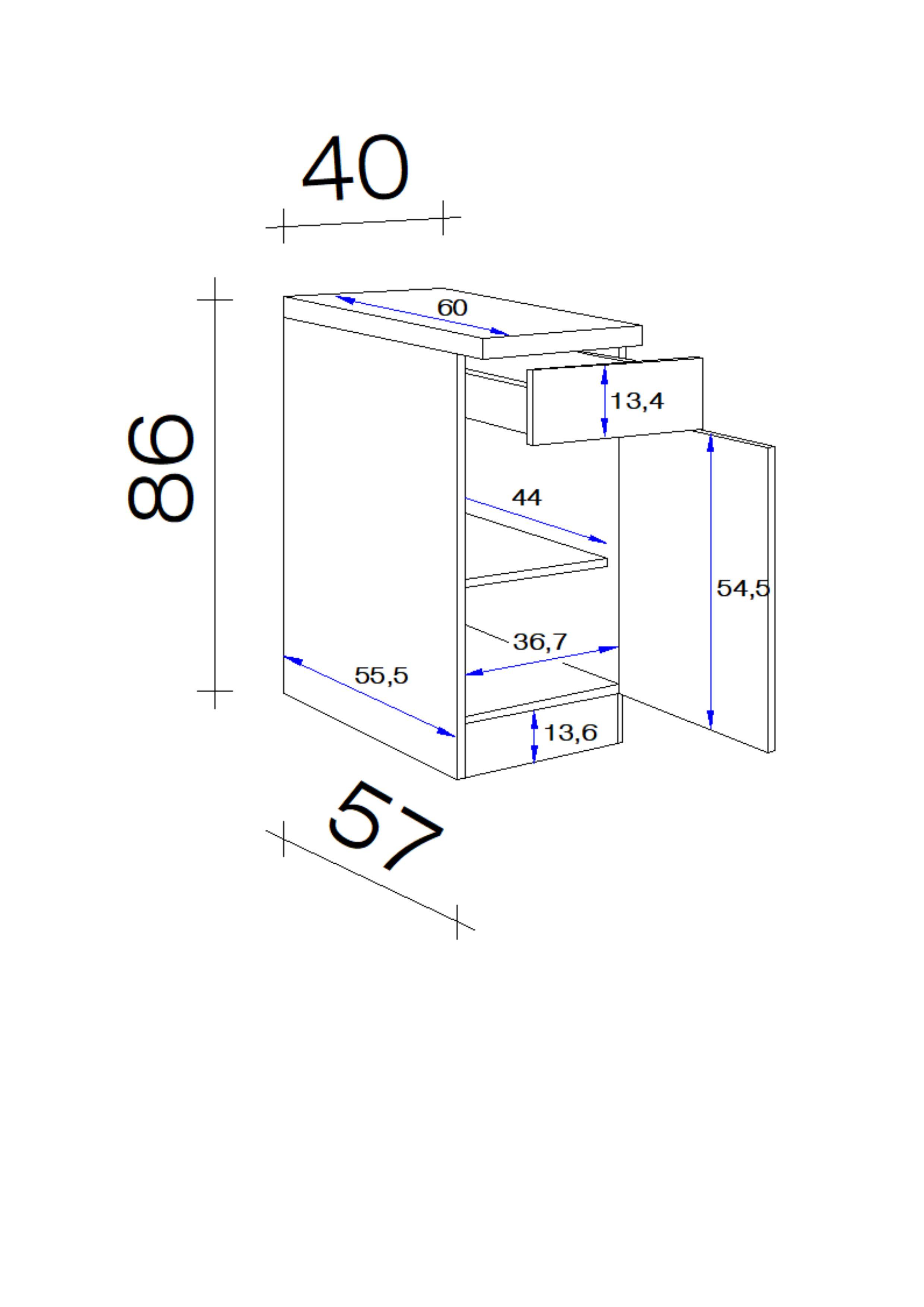 Küchenunterschrank Weiß - Edelstahlfarben/Weiß, MODERN, Holzwerkstoff/Metall (40/86/60cm) - FlexWell