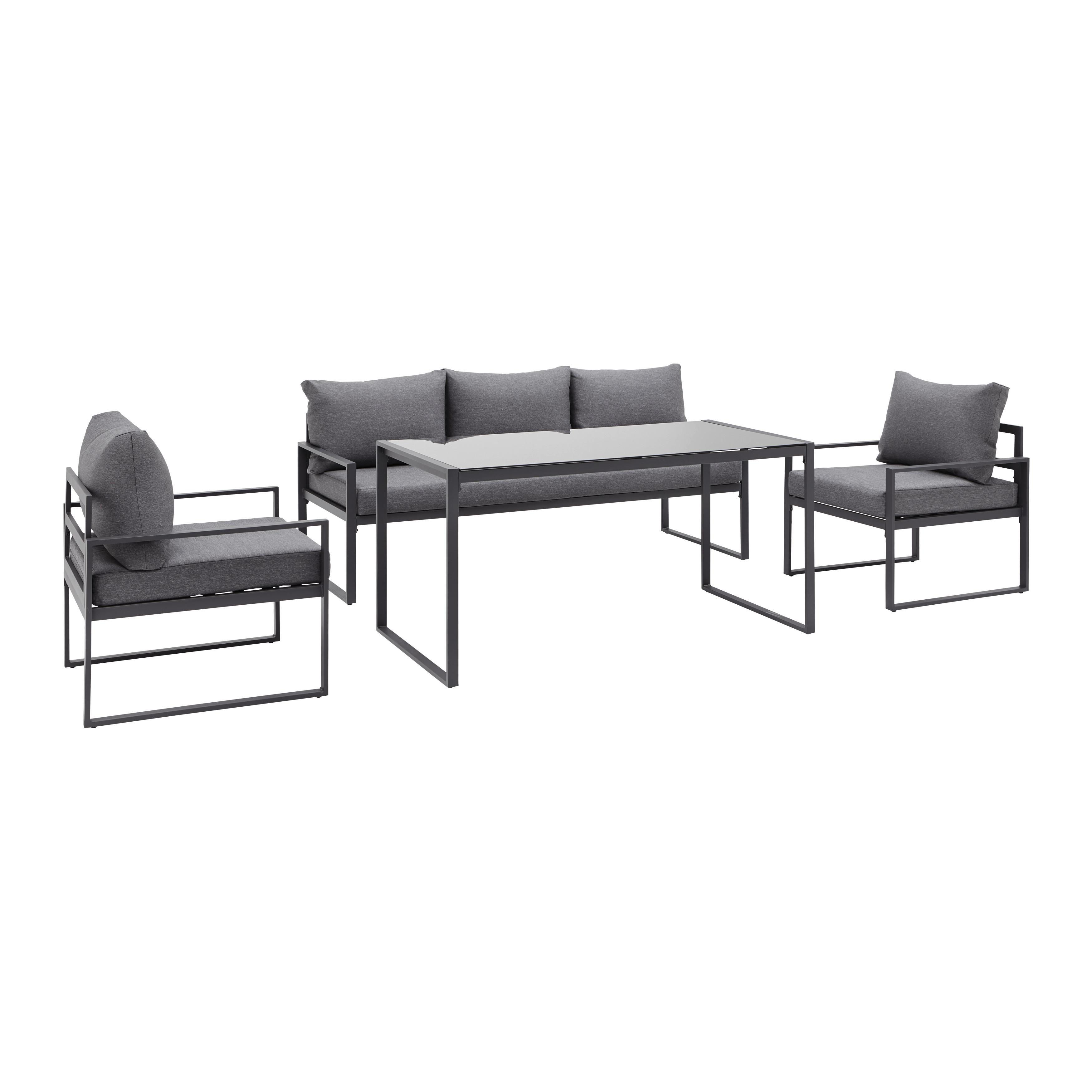 Loungegarnitur-Set Louisiana Anthrazit - Anthrazit/Schwarz, Modern, Glas/Textil (179/66/69cm) - Mömax