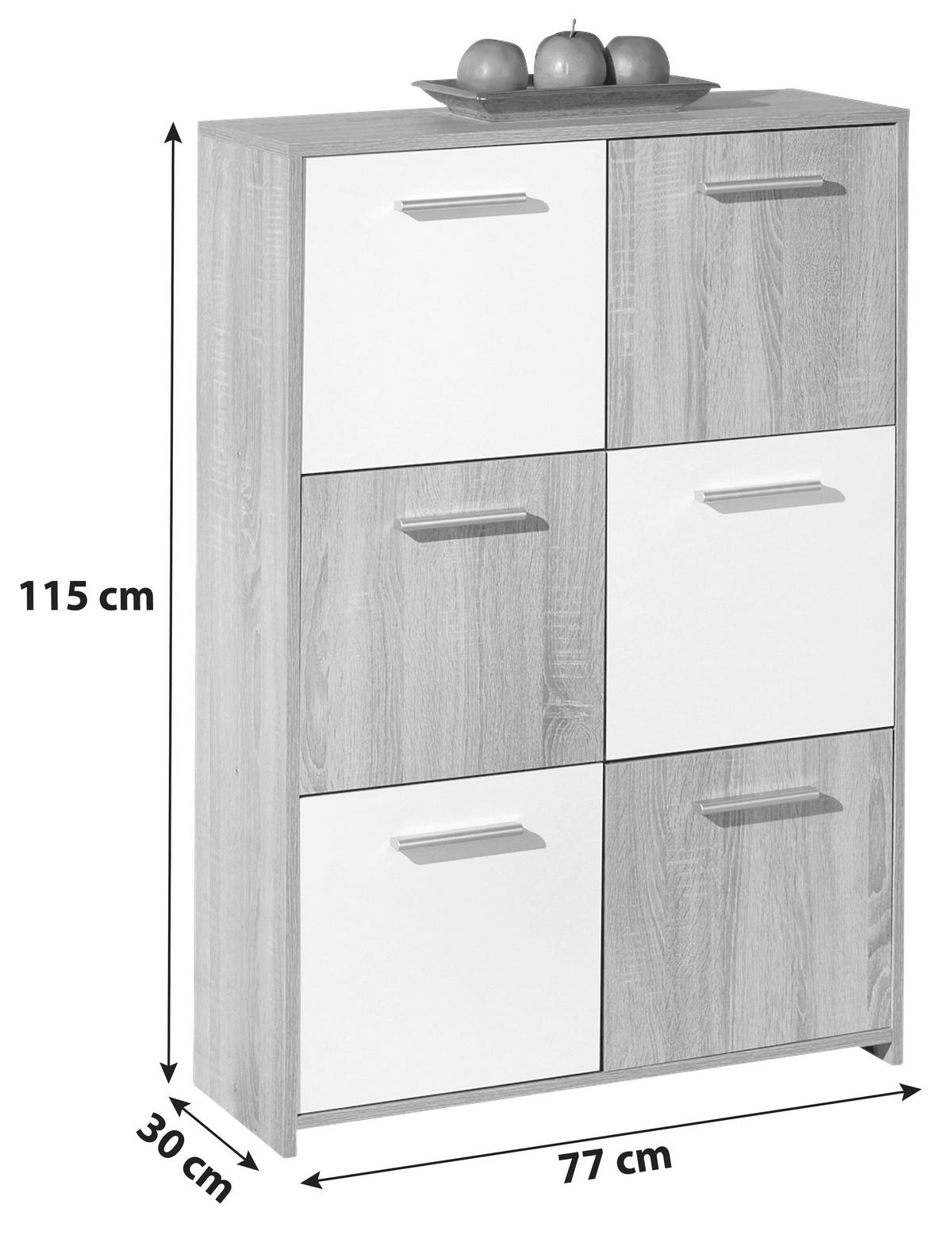 Highboard Egadi Weiß/Eiche - Alufarben/Weiß, Basics, Holzwerkstoff/Kunststoff (77/115/30cm) - MID.YOU
