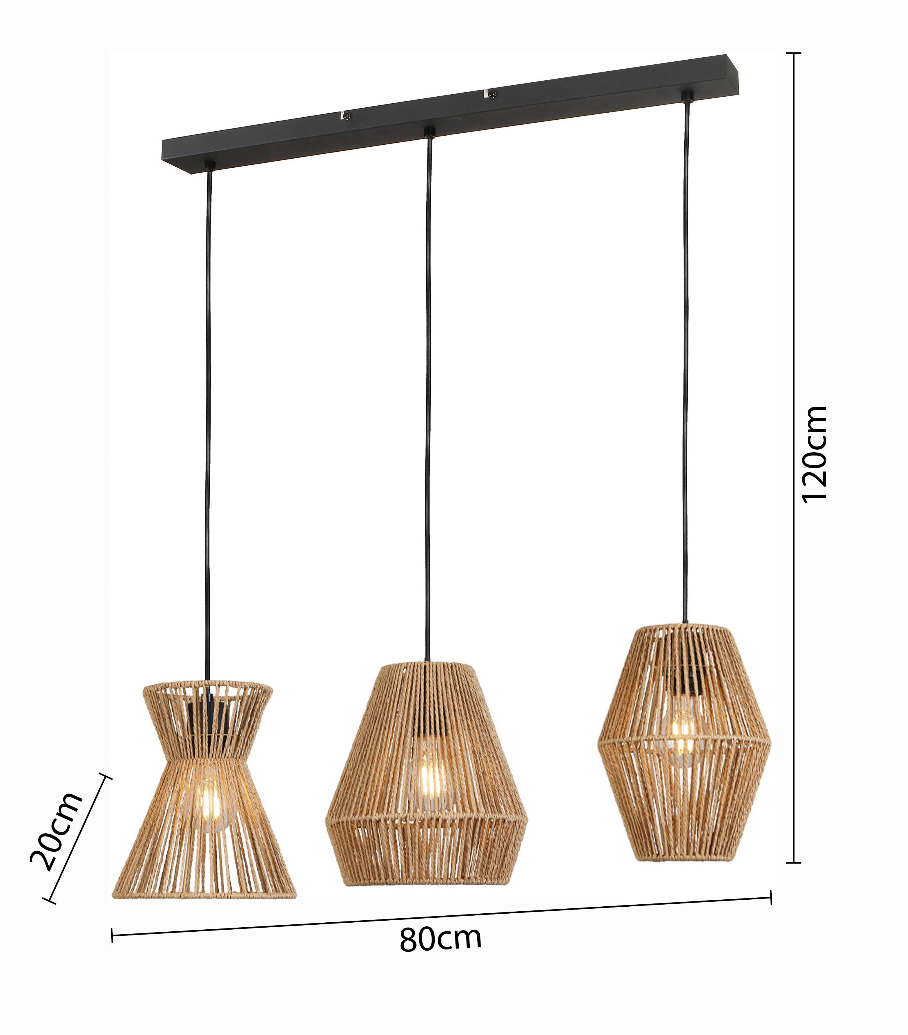 HÄNGLAMPA NATURM - svart/naturfärgad, Klassisk, metall/papper (80/20/120cm) - Mömax