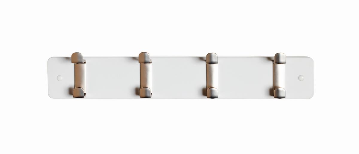 Hakenleiste Freddy 4 Weiß/Edelstahlfarben - Edelstahlfarben/Weiß, KONVENTIONELL, Holzwerkstoff/Metall (45/7/6cm) - Mömax