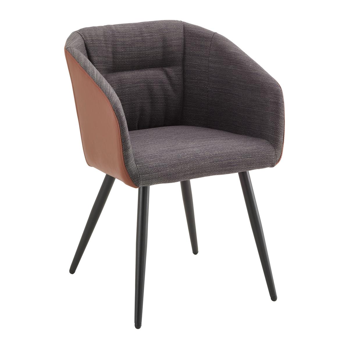 KRZESŁO Z PODŁOKIETNIKAMI BIANCO - ciemnoszary/czarny, Modern, skóra/metal (55,5/75,5/58cm) - Bessagi Home