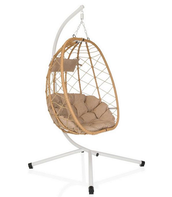 Viseči Stol Cocova, Bela, Bež - bela/bež, Moderno, kovina/umetna masa (98/188/114cm) - MID.YOU