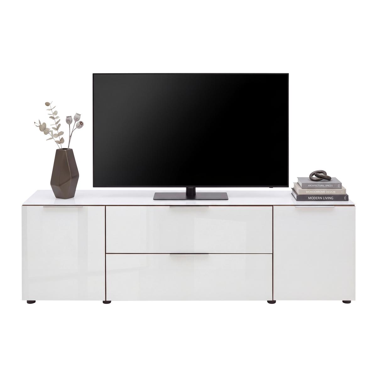 Lowboard Siena Weiß/Nussbaumfarben - Chromfarben/Nussbaumfarben, MODERN, Glas/Holzwerkstoff (180/55/40cm) - Mömax