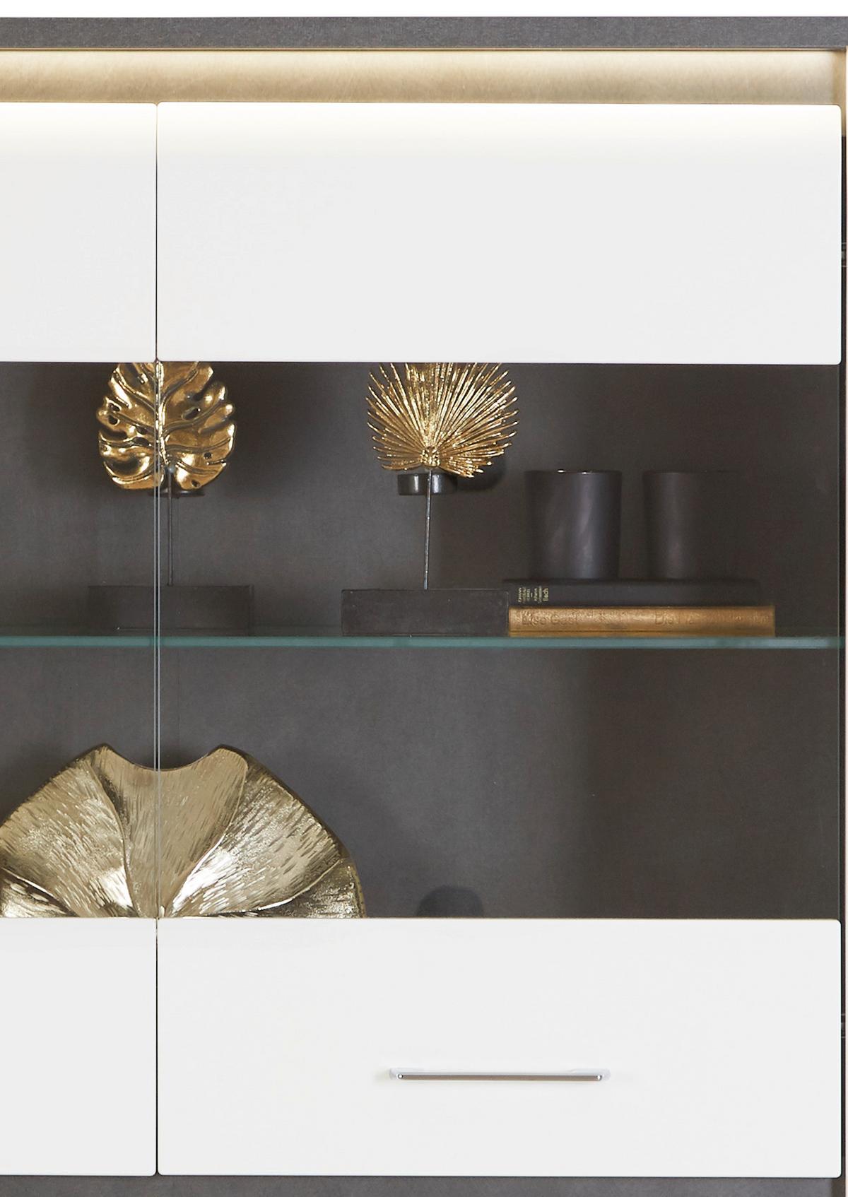 Vitrina Alassio - barve kroma/črna, Moderno, kovina/umetna masa (109/163/38cm) - Premium Living