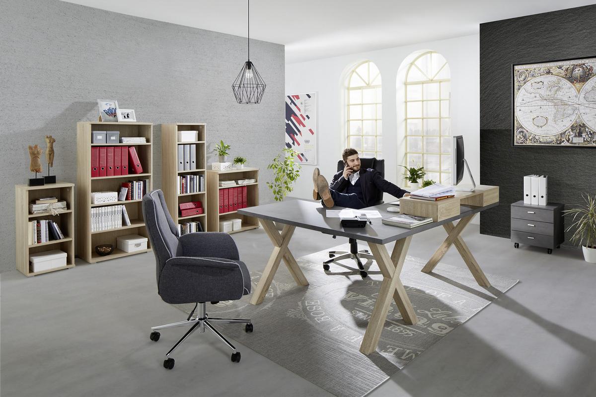 Pisalna Miza Mister Office, Barva Grafita - barve hrasta/barve grafita, Moderno, leseni material (140/75/70cm) - Mömax