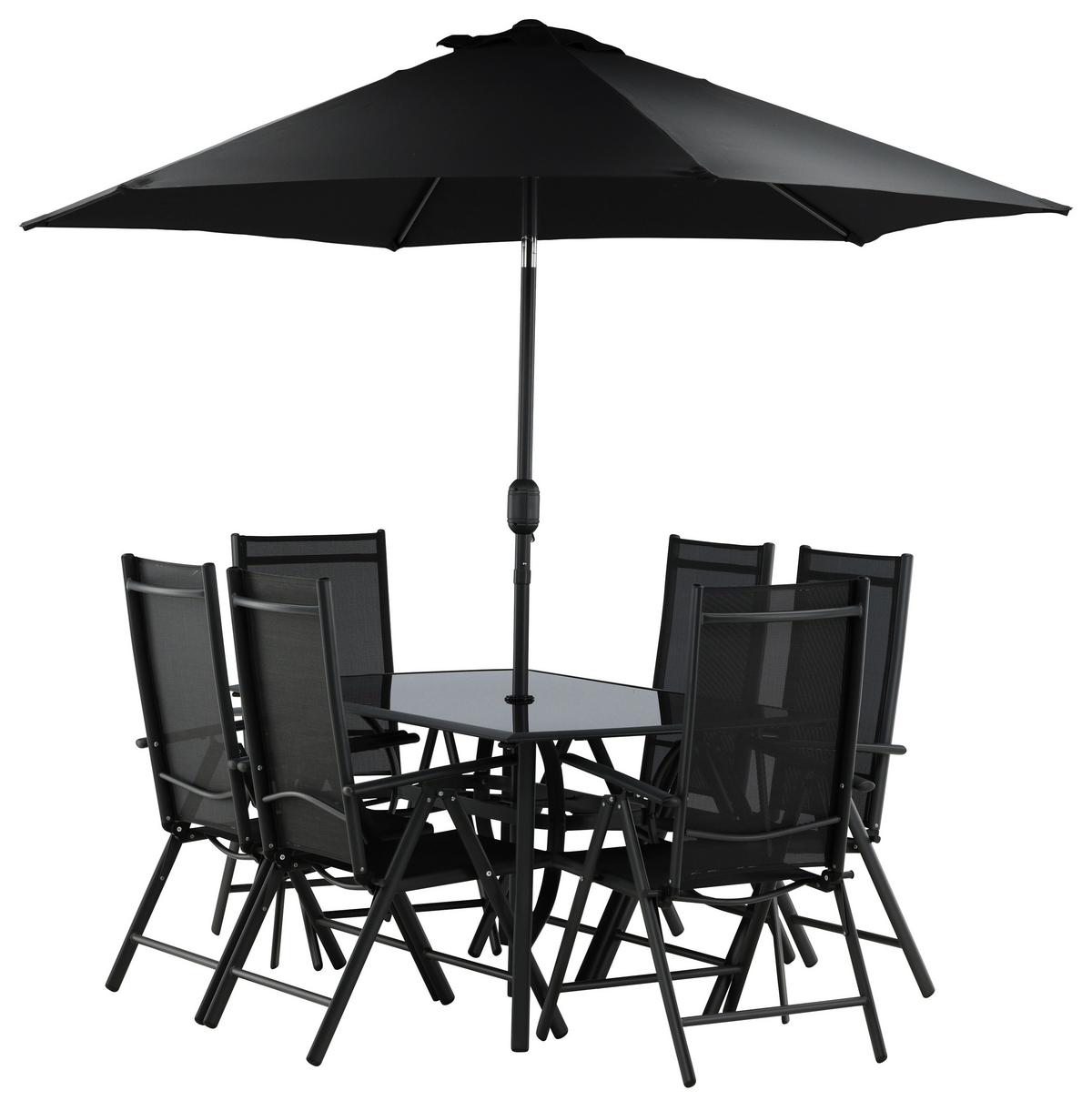 Gartentischgruppe Brekki Schwarz, pulverbeschichtet - Schwarz, KONVENTIONELL, Glas/Metall - Gardenson