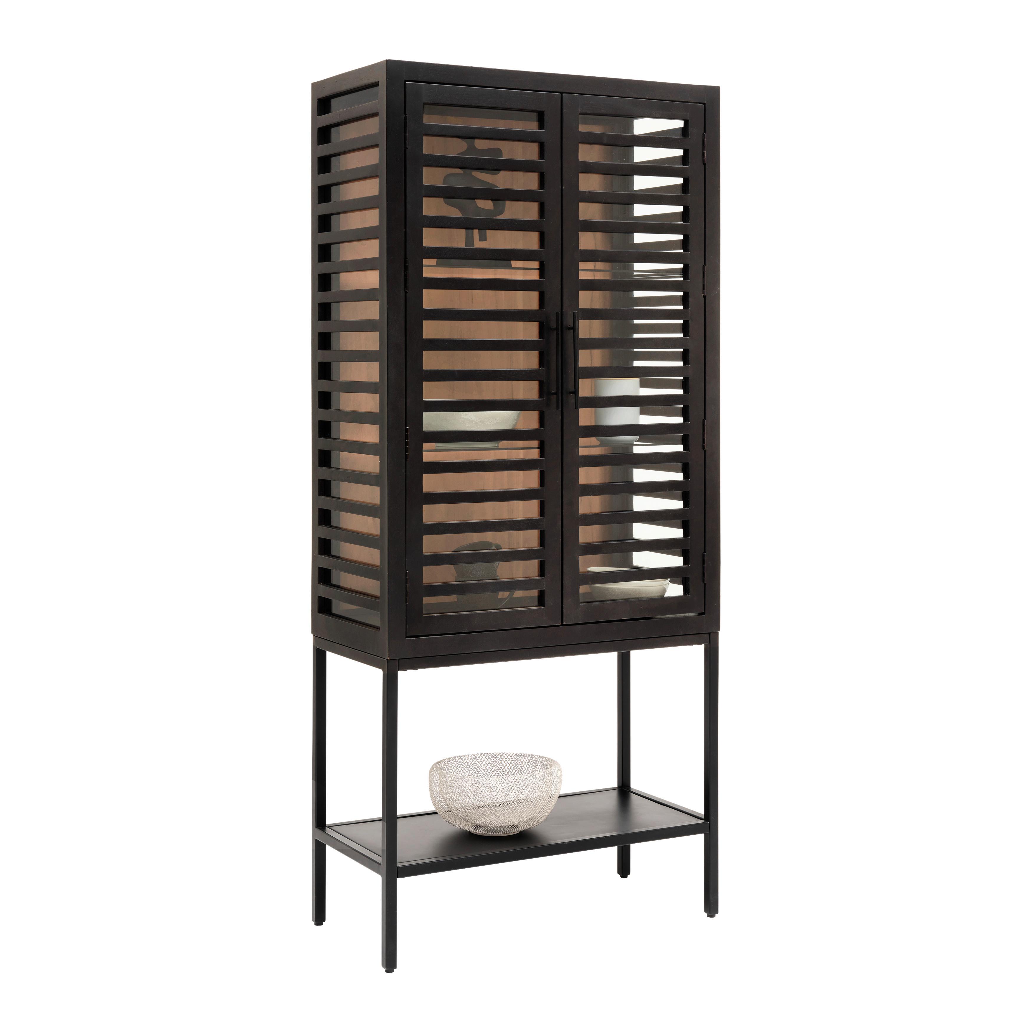 Glasvitrine Showcase in Schwarz aus Akazienholz - Schwarz, MODERN, Glas/Holz (80/180/43cm) - Premium Living