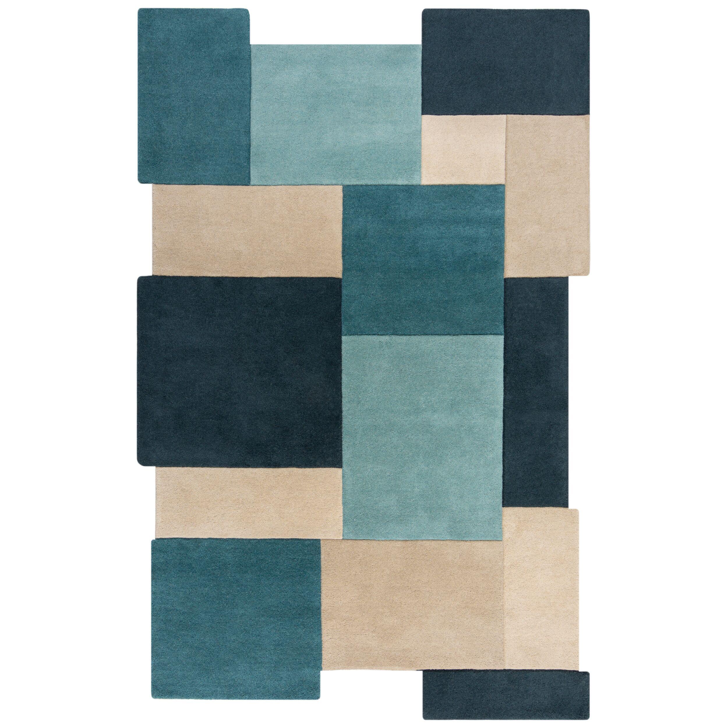 WOLLTEPPICH HALLEIN, geometrisch, Türkis, 200 x 290 cm - Blau, Textil (200/290cm) - KADIMA DESIGN